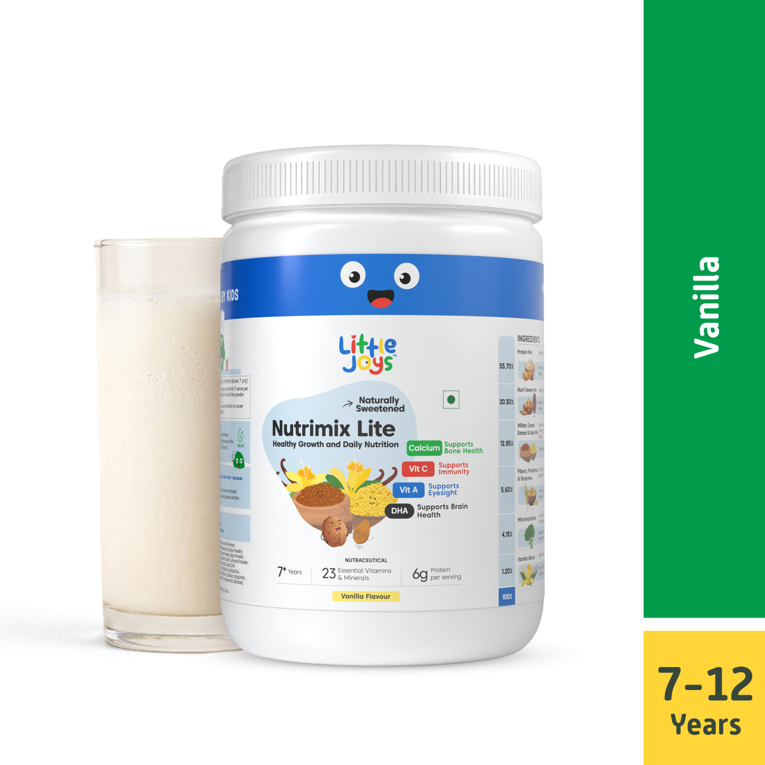 Image of Little Joys Nutrimix Lite for Kids 7-12 Years | Supports Immunity & Gut Health | Vanilla