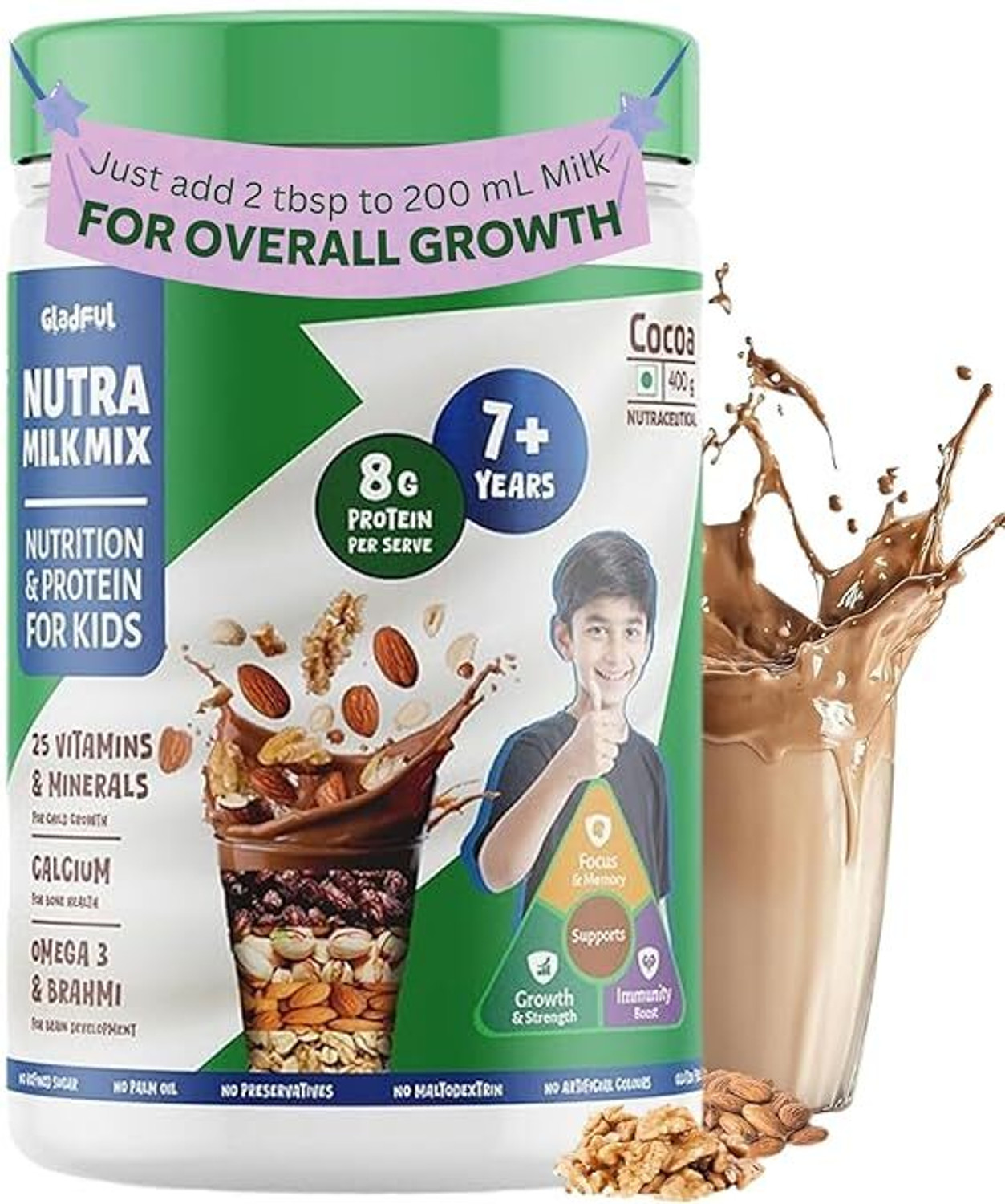 Image of Gladful Chocolate Nutramilk for Kids 7+ Years | Better Immunity & Strength | 6g Protein