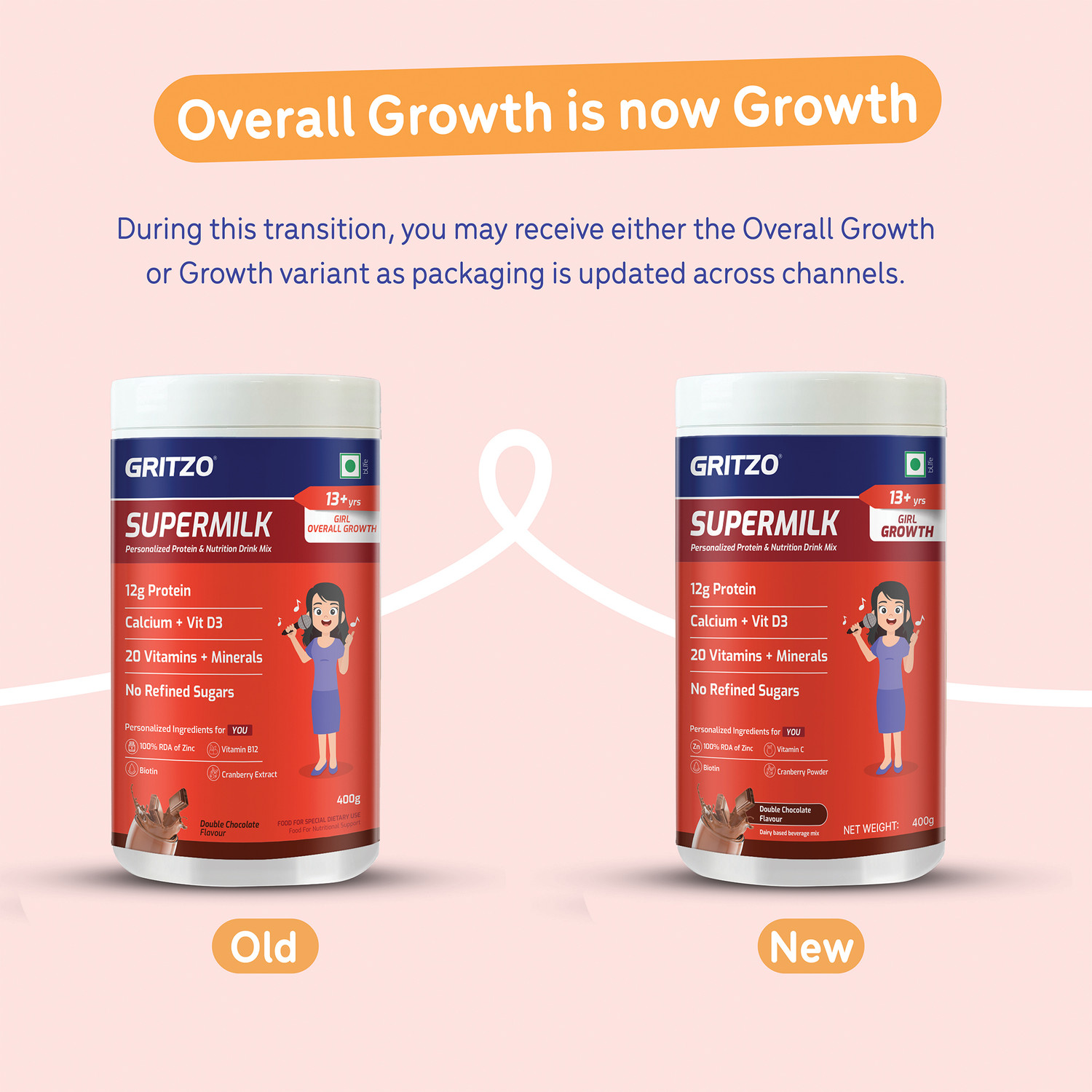 Image of Gritzo SuperMilk Growth (13+y Girls), 12g Protein Powder, Double Chocolate