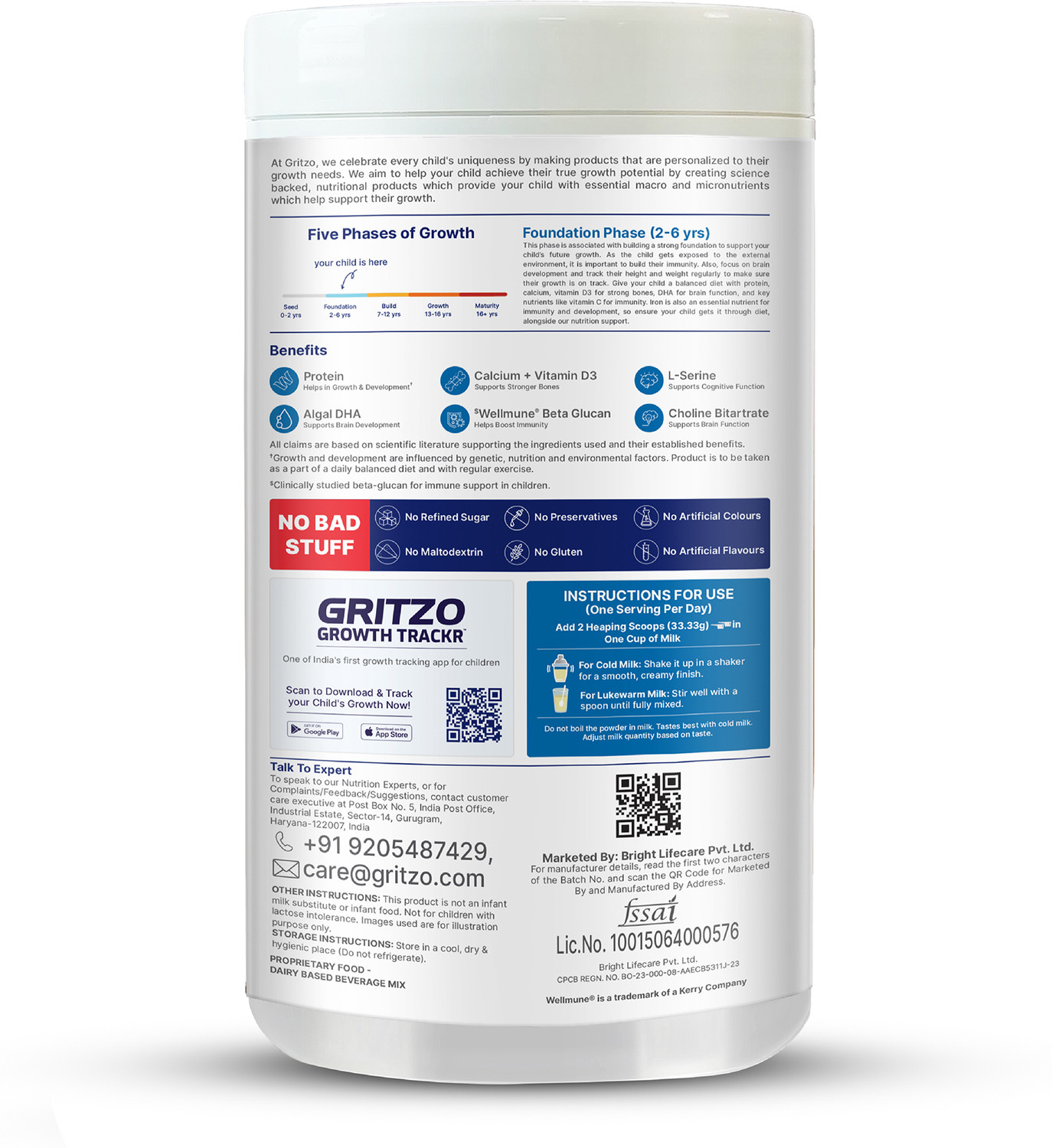 Image of Gritzo SuperMilk Growth (2-6y Boy & Girl), 6g Protein Powder, Creamy Vanilla