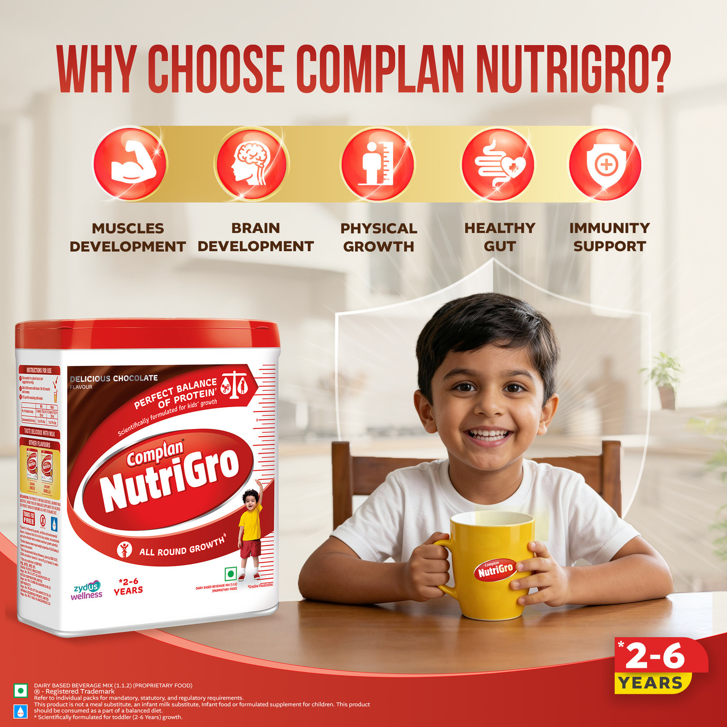 Image of COMPLAN NutriGro Nutritional Drink powder for 2 to 6 Years, Delicious Chocolate Flavour