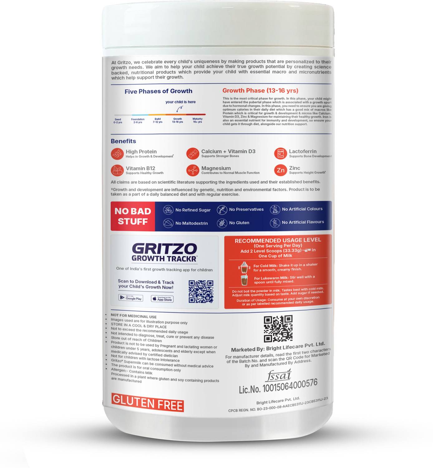 Gritzo SuperMilk Growth+ 13g Protein Powder, Double Chocolate - Image 4