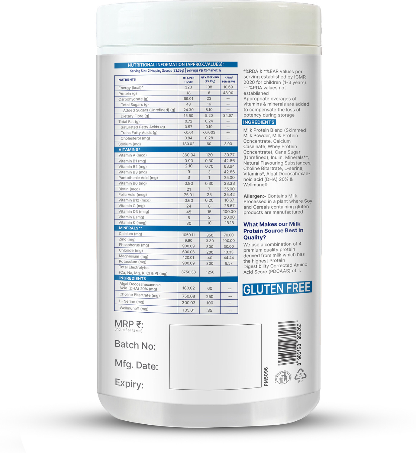 Image of Gritzo SuperMilk Growth (2-6y Boy & Girl), 6g Protein Powder, Creamy Vanilla