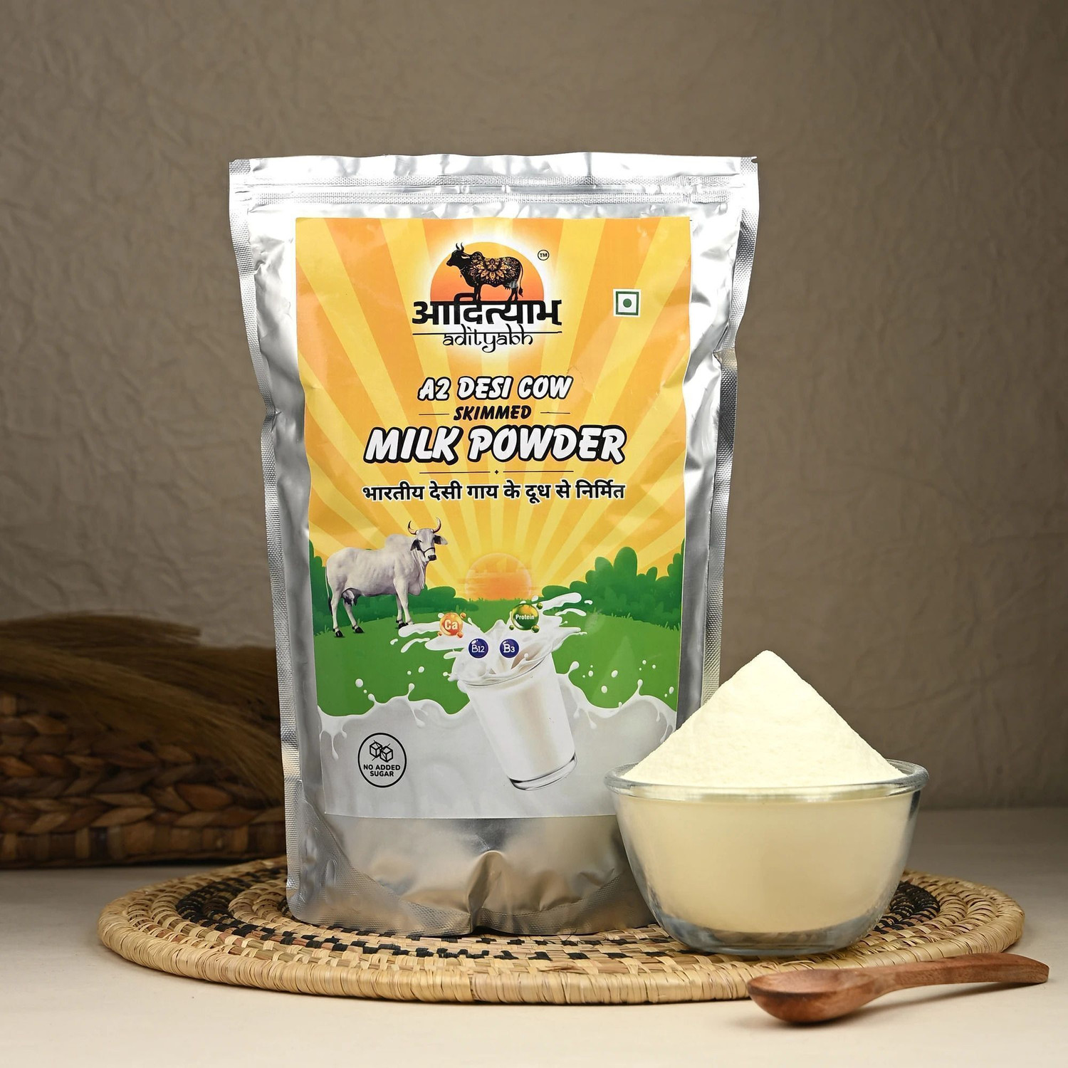 Image of Adityabh Desi Cow |No Added Sugar|Best for Tea,Coffee & DailyUse|Zipper Pouch| Skimmed Milk Powder