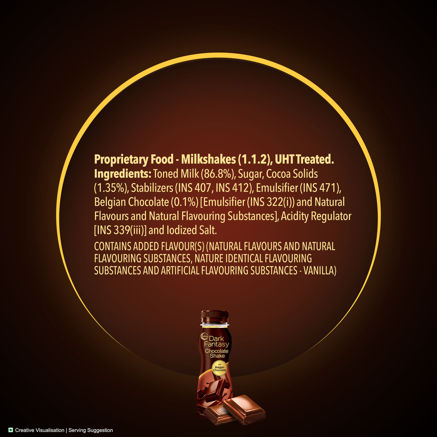 Image of Sunfeast Sunfeast Dark Fantasy Chocolate Shake, Creamy with Real Belgian Chocolate 180ml