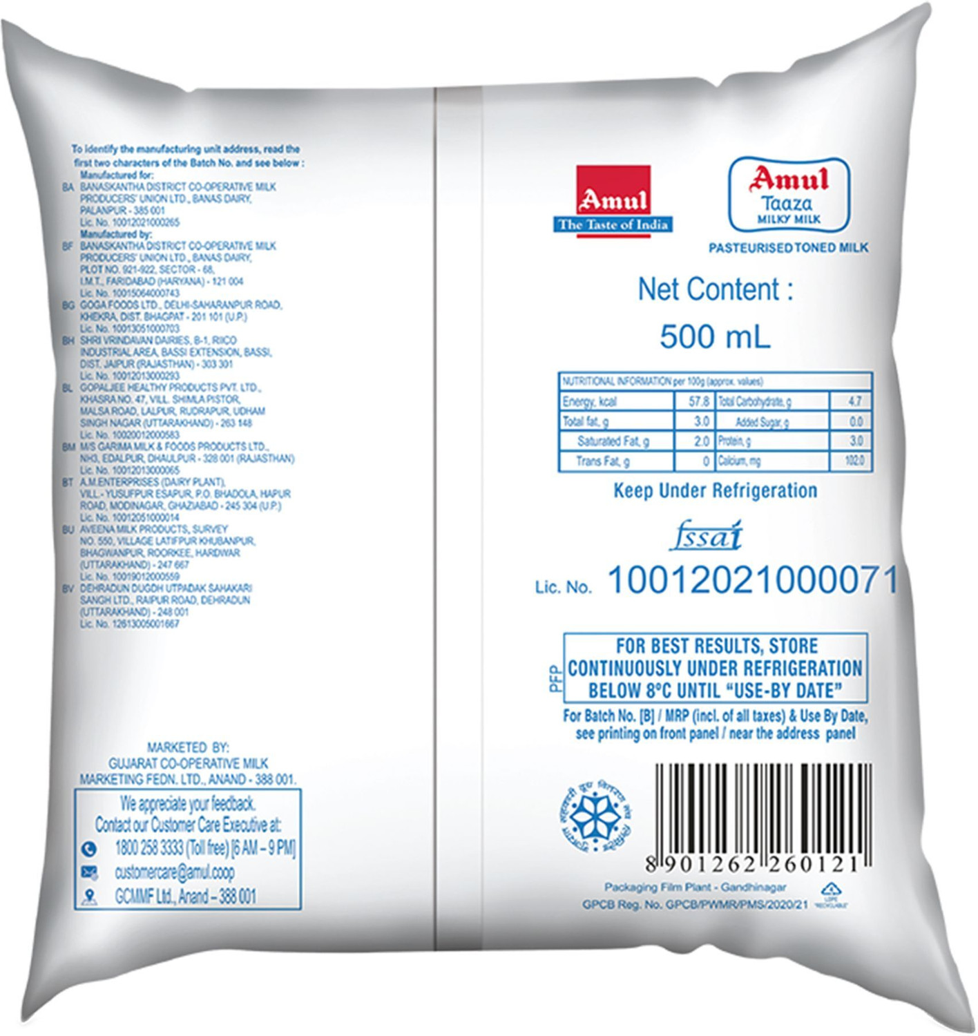 Image of Amul Taaza Toned Milk