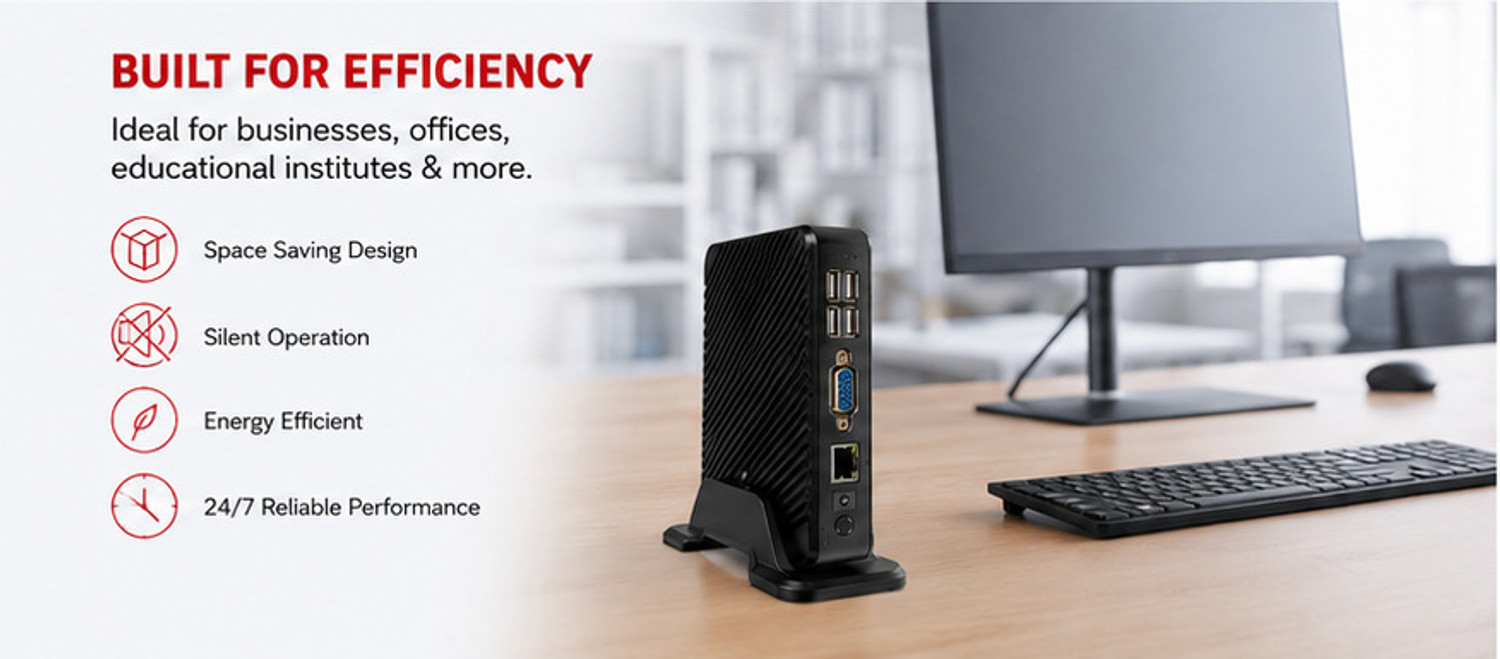 Image of Quantron QTC-5060 Thin Client - Windows 10, Intel Integrated Chipset, Dual Core Processor, 4 GB Graphics Card, 4 GB DDR3, 64 GB SSD Mini PC