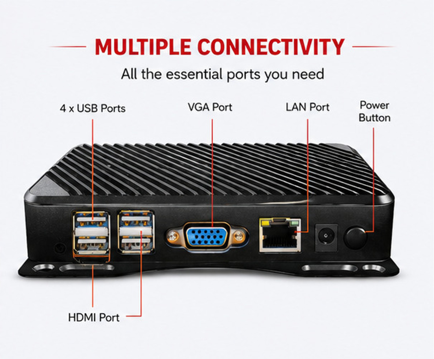 Image of Quantron QTC-5060 Thin Client - Windows 10, Intel Integrated Chipset, Dual Core Processor, 4 GB Graphics Card, 4 GB DDR3, 64 GB SSD Mini PC