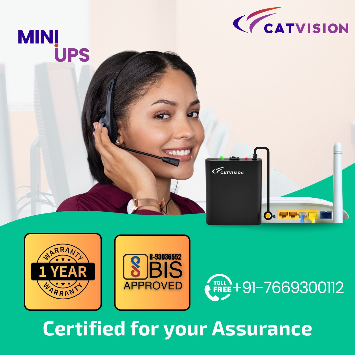 Image of Catvision Mini UPS for Wi-Fi Routers I 2x2000 mAh Battery | Upto 3 Hours | BIS Approved Power Backup for Router