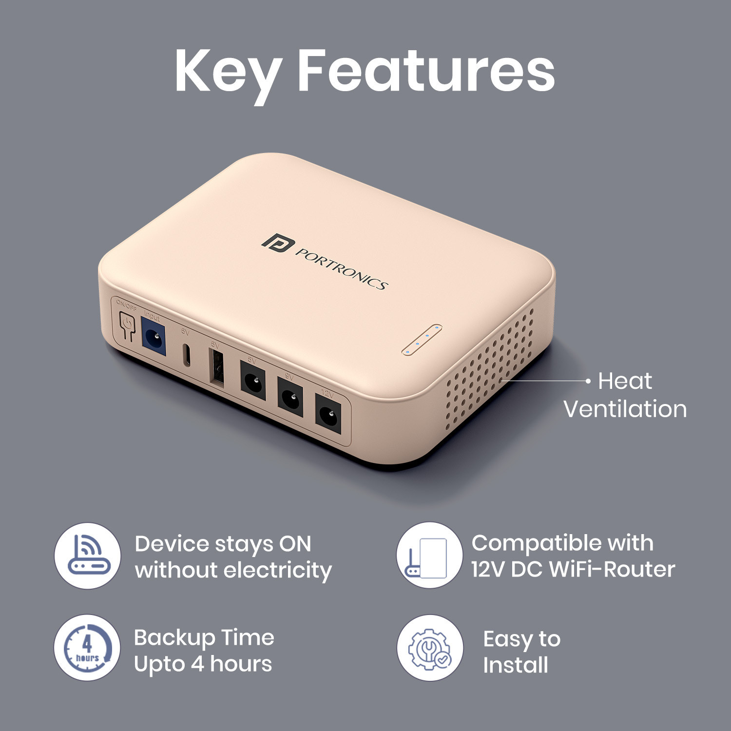 Image of Portronics Kinectic 8K Mini UPS for WiFi Router Broadband Modem 12V Router UPS up to 2A Power Backup for Router