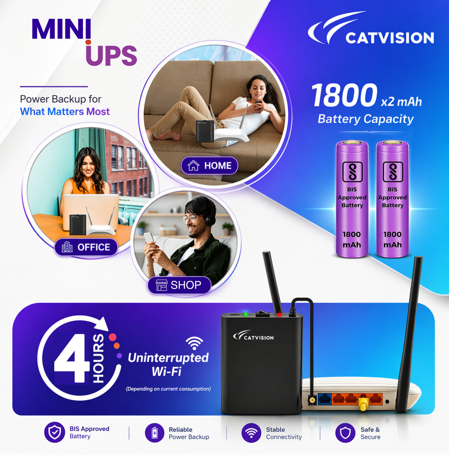 Image of Catvision Mini Ups 12v wi-fi Power Backup for Router | 4 Hrs (Lab Tested) Power Backup for Router