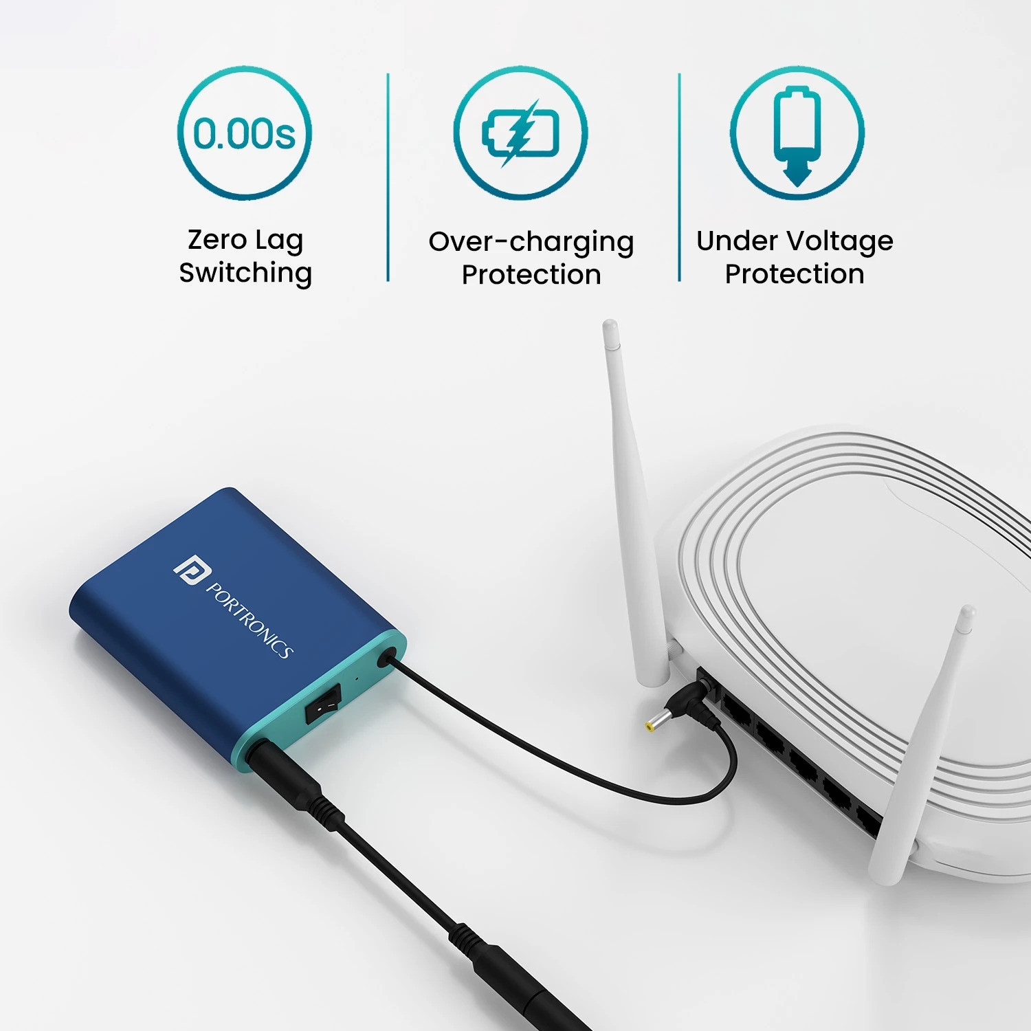Image of Portronics Power Plus Advanced Mini Router UPS for 12V DC WiFi Router Broadband Modem Power Backup for Router