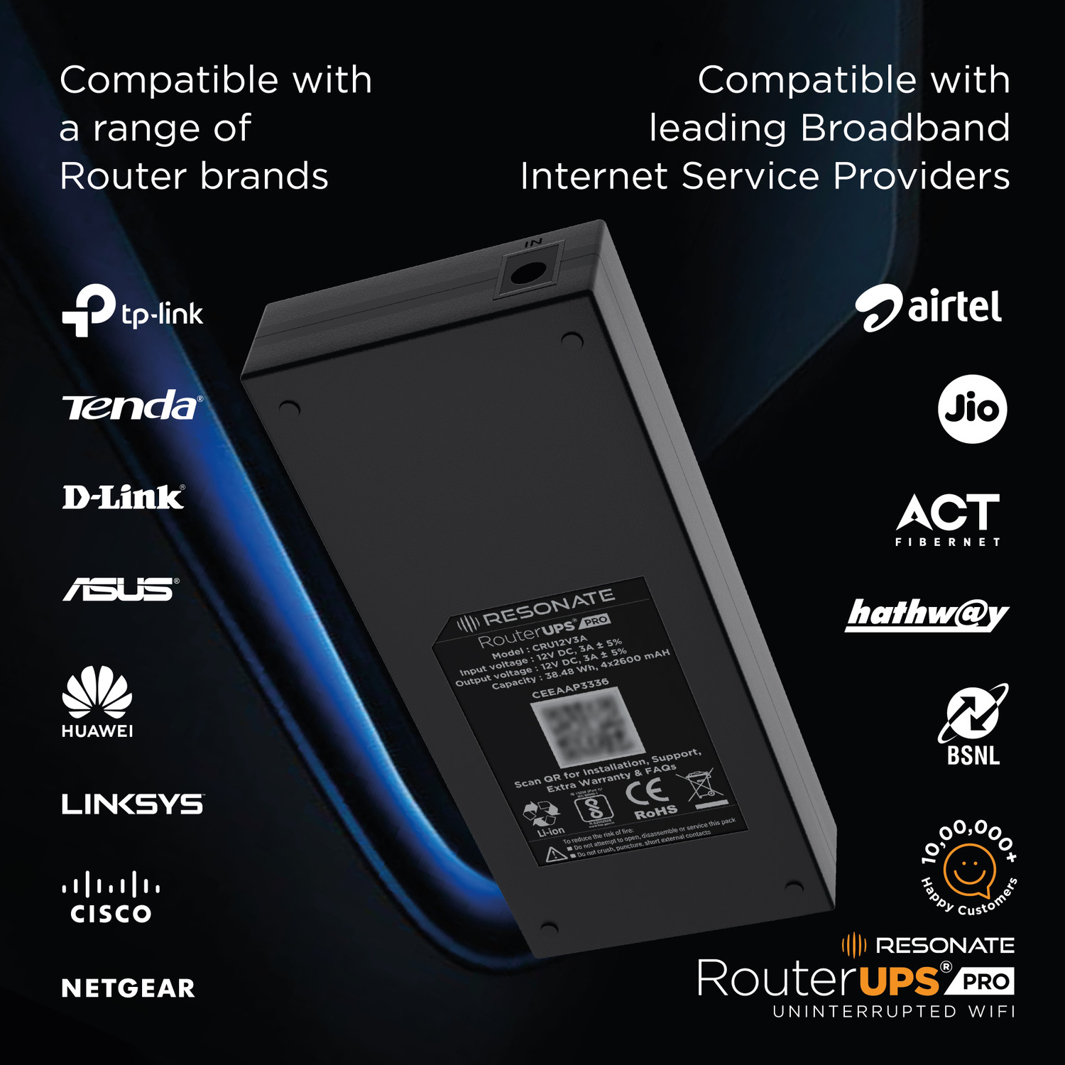 Image of RESONATE RouterUPS Pro CRU12V3A + DC Cable Combo Power Backup for Router Power Backup for Router