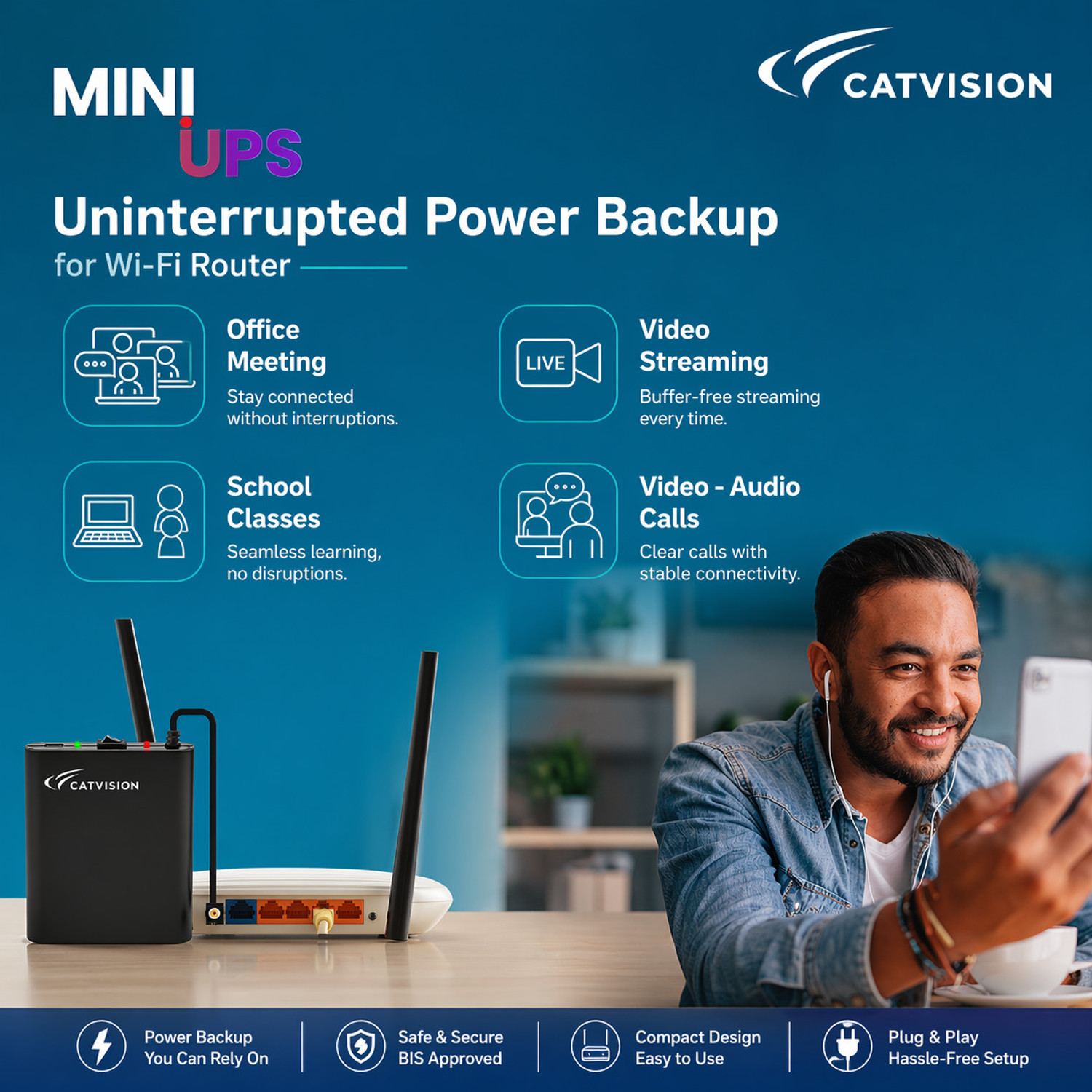 Image of Catvision Mini Ups 12v wi-fi Power Backup for Router | 4 Hrs (Lab Tested) Power Backup for Router