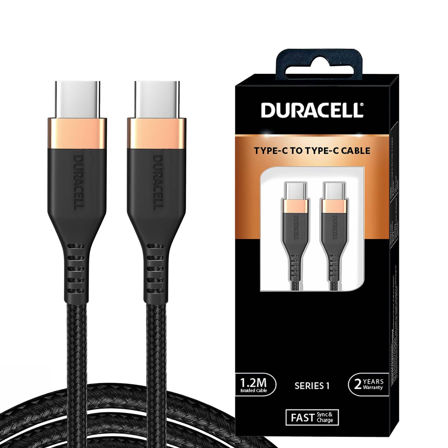 DURACELL USB Type C Cable 4 A 1.2 m USB C To Type C, 4A Braided Sync & Quick Charging Cable, 3.9 Feet (1.2M)