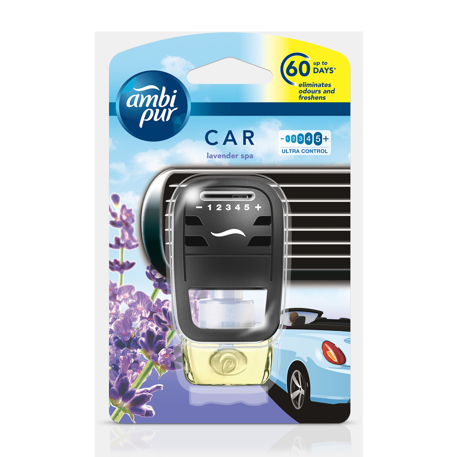 Image of Ambipur Lavender Spa Car Freshener Starter Kit Car Freshener Diffuser Lavender Spa Car Freshener Starter Kit (7.5 ml)