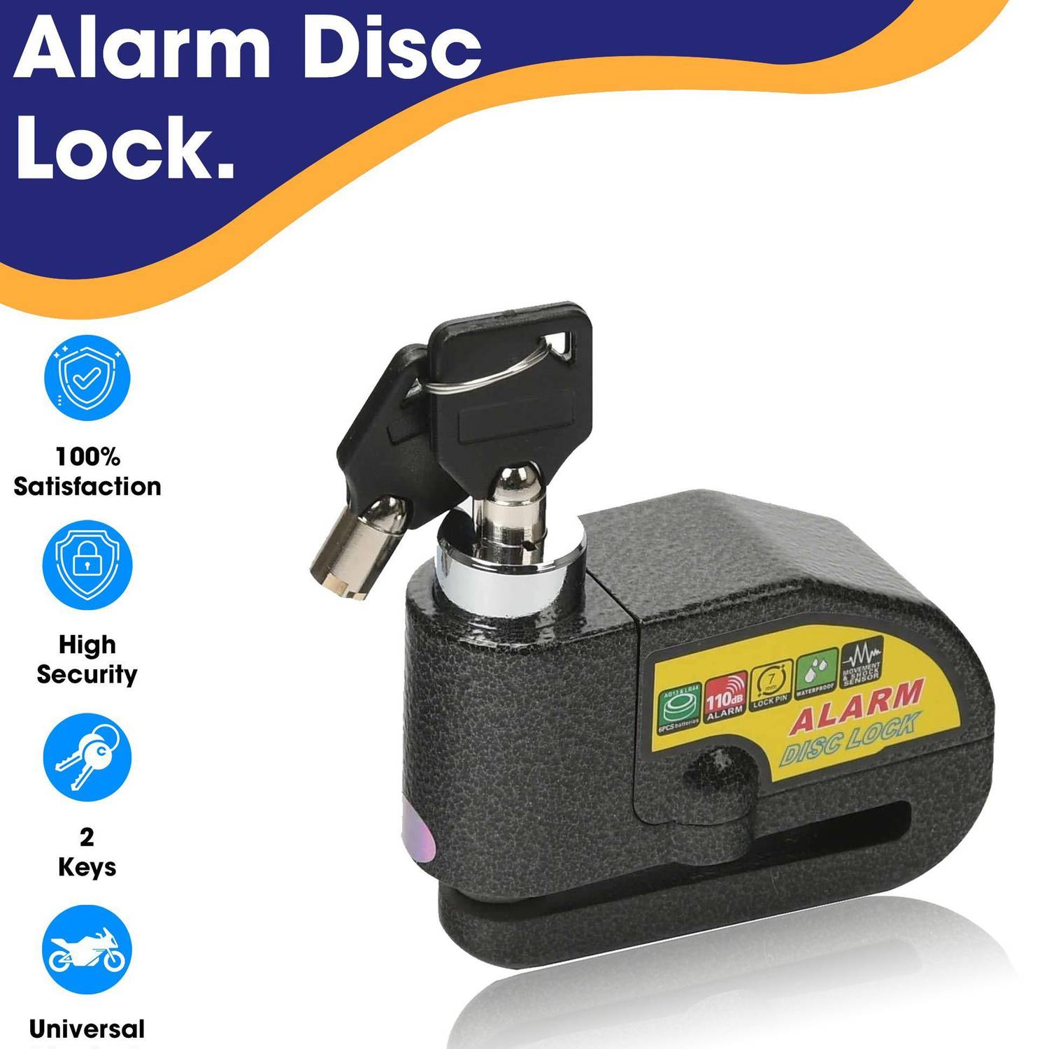 Otoroys DISK ALARM LOCK Motorcycle Alarm Lock Waterproof 110dB Heavy Duty Black Color Painted Motorbike Anti-Theft Alarm Wheel Disc Brake Security Disc Lock