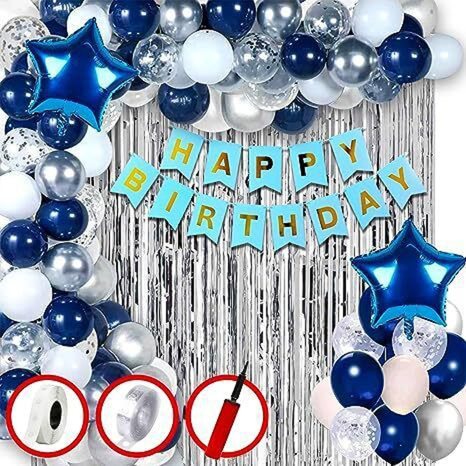 Image of PARTY MIDLINKERZ Solid Boys Happy Birthday Decoration, 1st 61 Pcs kit item combo Balloon (Multicolor, Pack of 61)