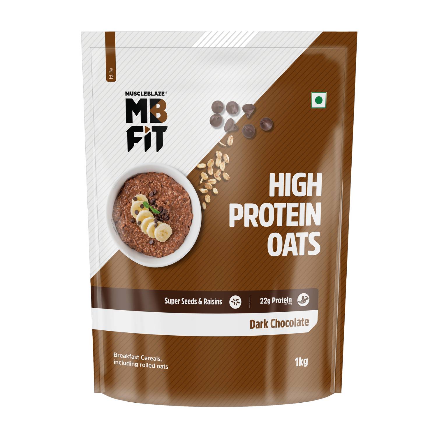 MUSCLEBLAZE High Protein Oats, Dark Chocolate, 400g - Image 1