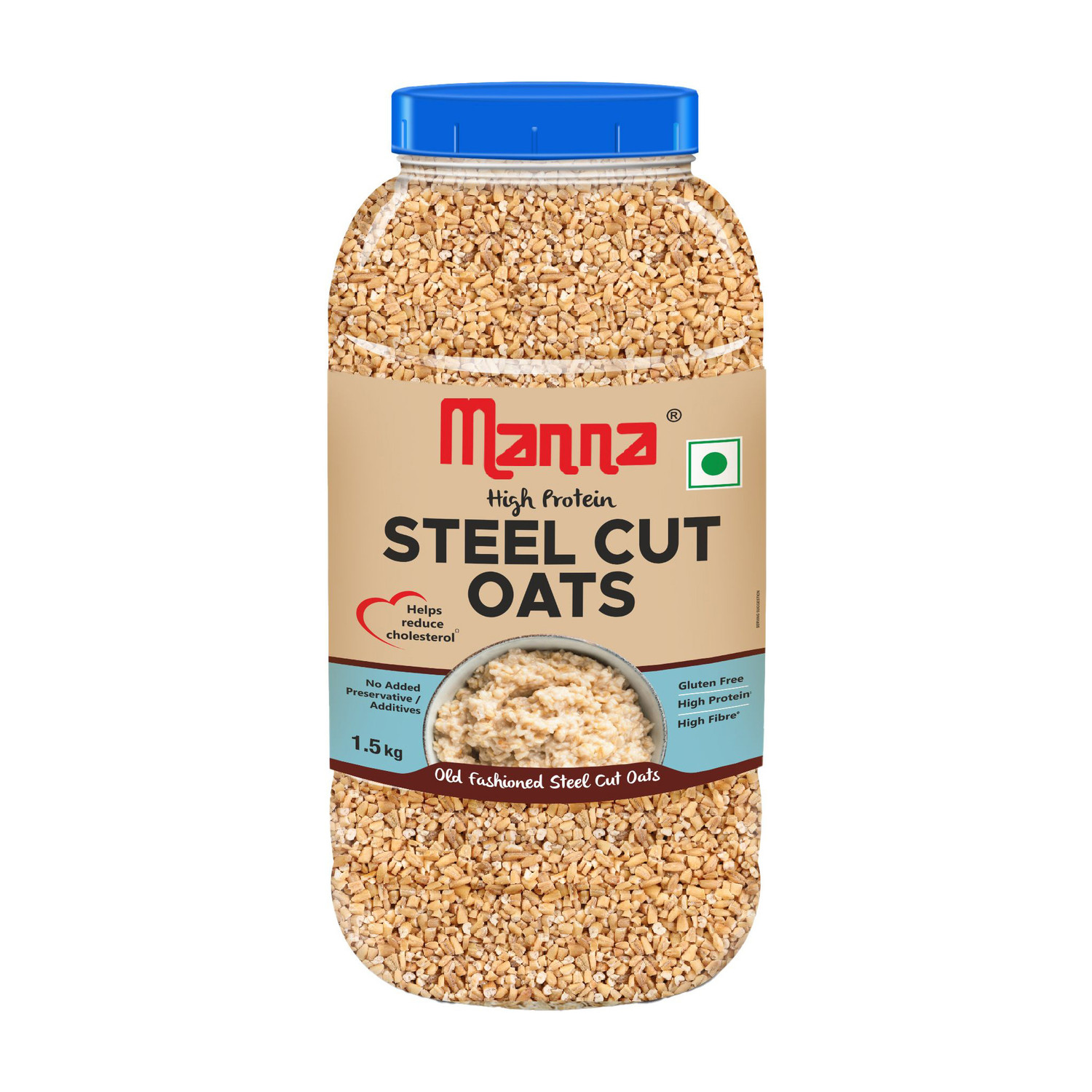 Image of Manna Steel Cut Oats 1.5kg | Ready to Cook Breakfast Oats for Weight Loss | Wholegrain Jar