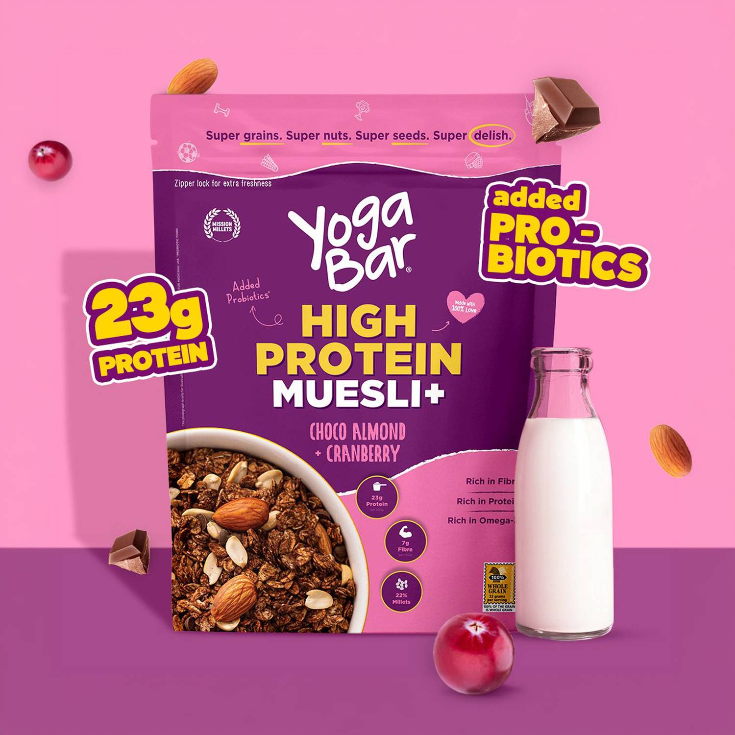 Yogabar High Protein Muesli 1kg Choco Almond & Cranberry - Image 1