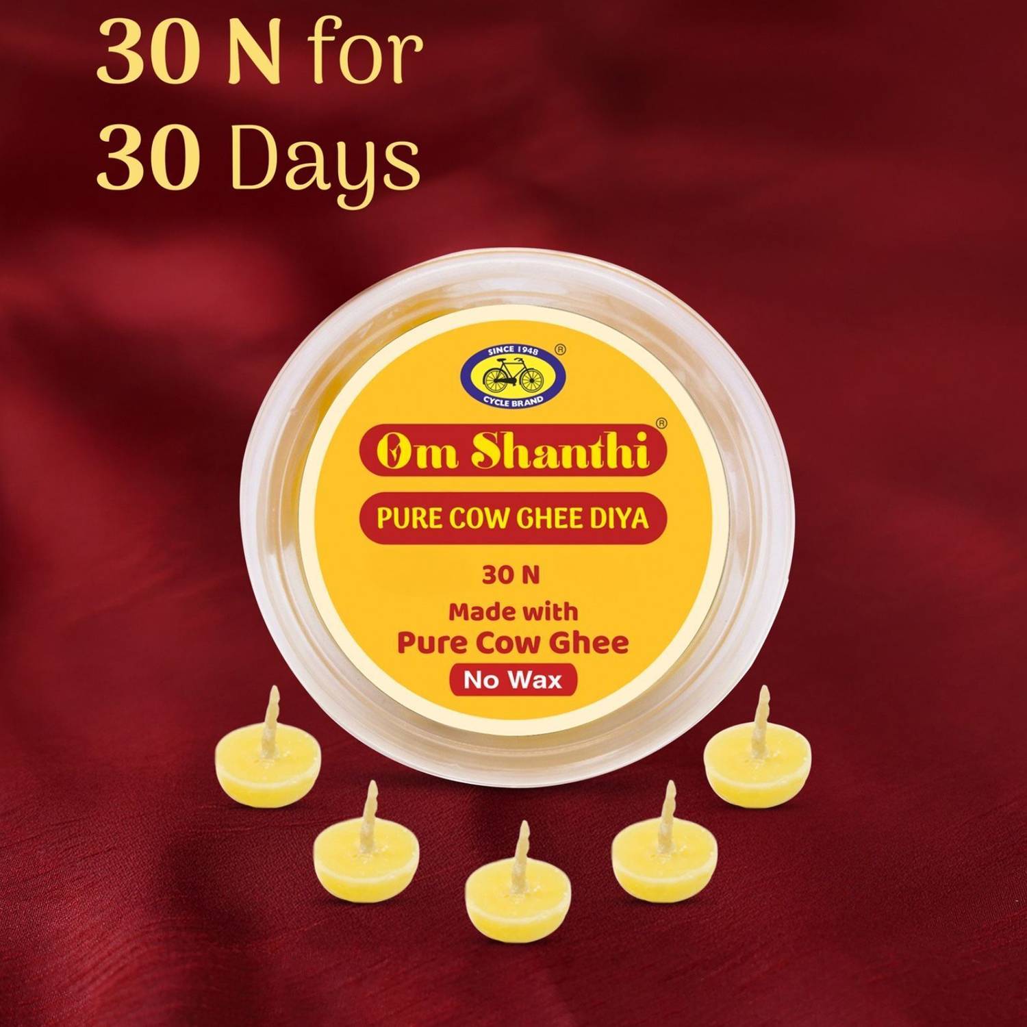 Om Shanthi Cycle Pure Cow Ghee Diya, 30N Cotton Wick deal from flipkart