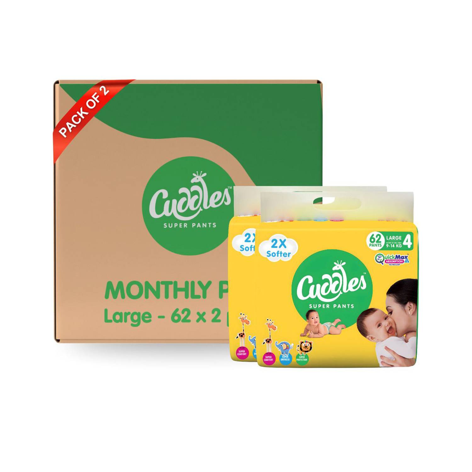 Cuddles - Super Pants 2X Softer Super Dry (Pack of 2) Pant Diapers - L