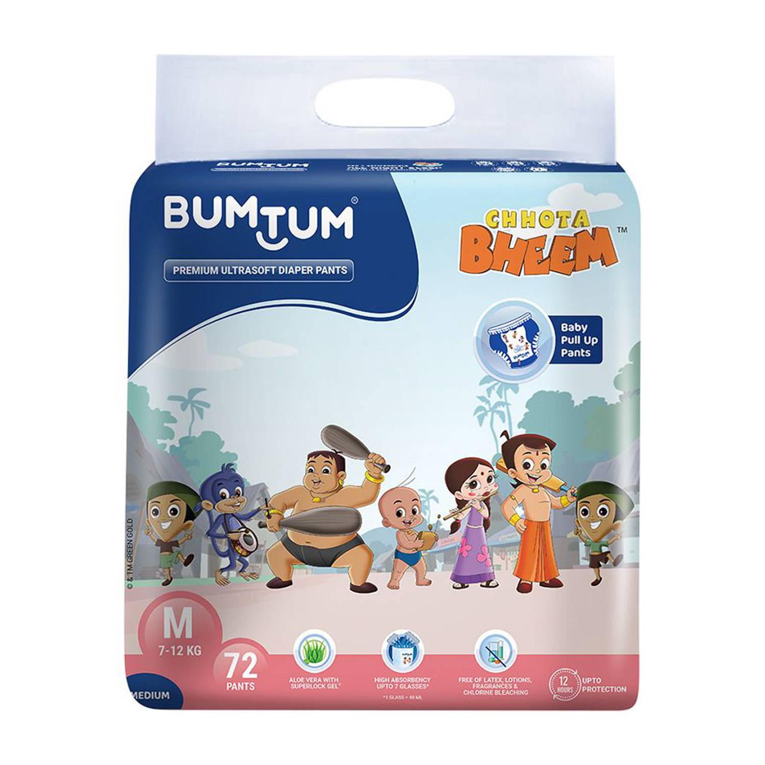 BUMTUM Chhota Bheem Premium with Aloe Vera Extracts, Wetness Indicator Pant Diapers - M