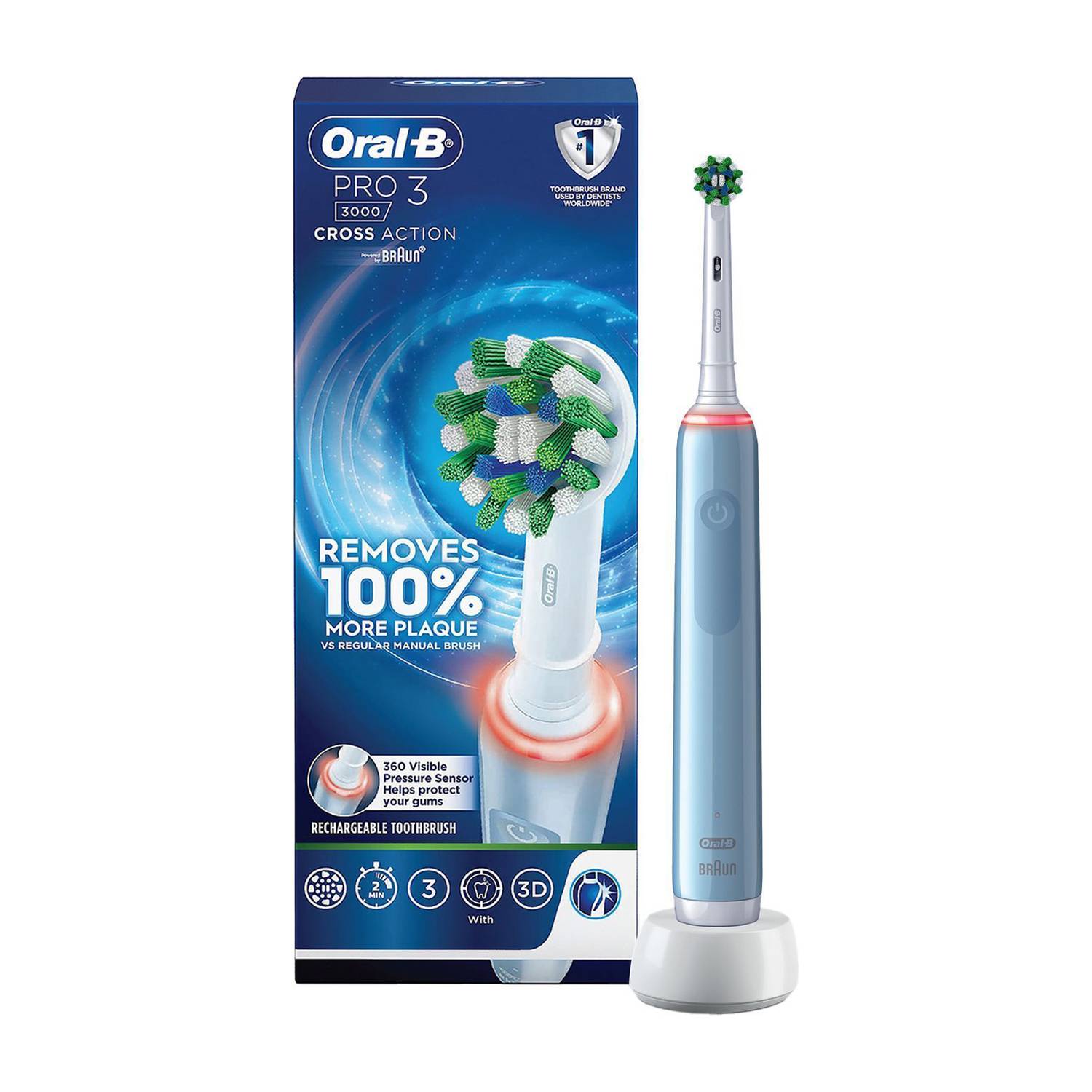 Oral-B Pro 3, 3 Brush Modes, 2 Min Timer, Pressure Sensor,Rechargeable Electric Toothbrush