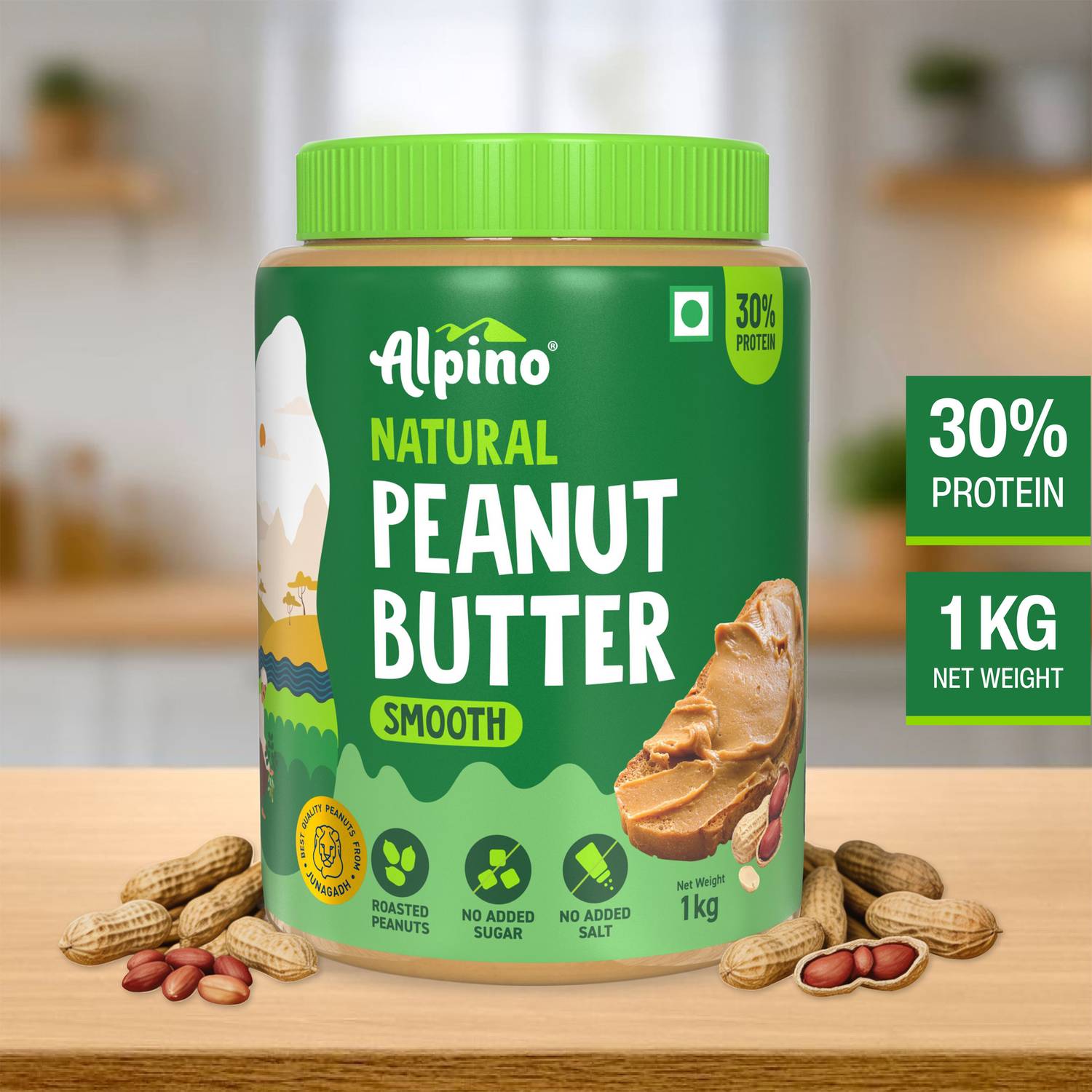 ALPINO Natural Peanut Butter Smooth Unsweetened
