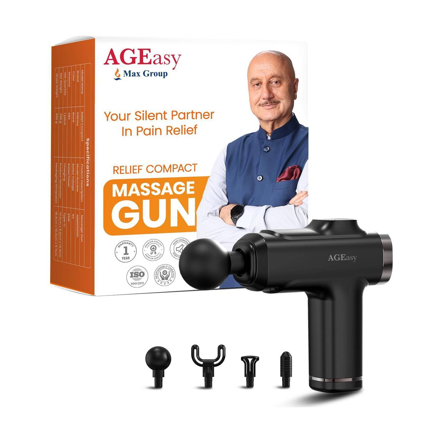 AGEasy Relief Compact Massage Gun Massager Black - Image 1