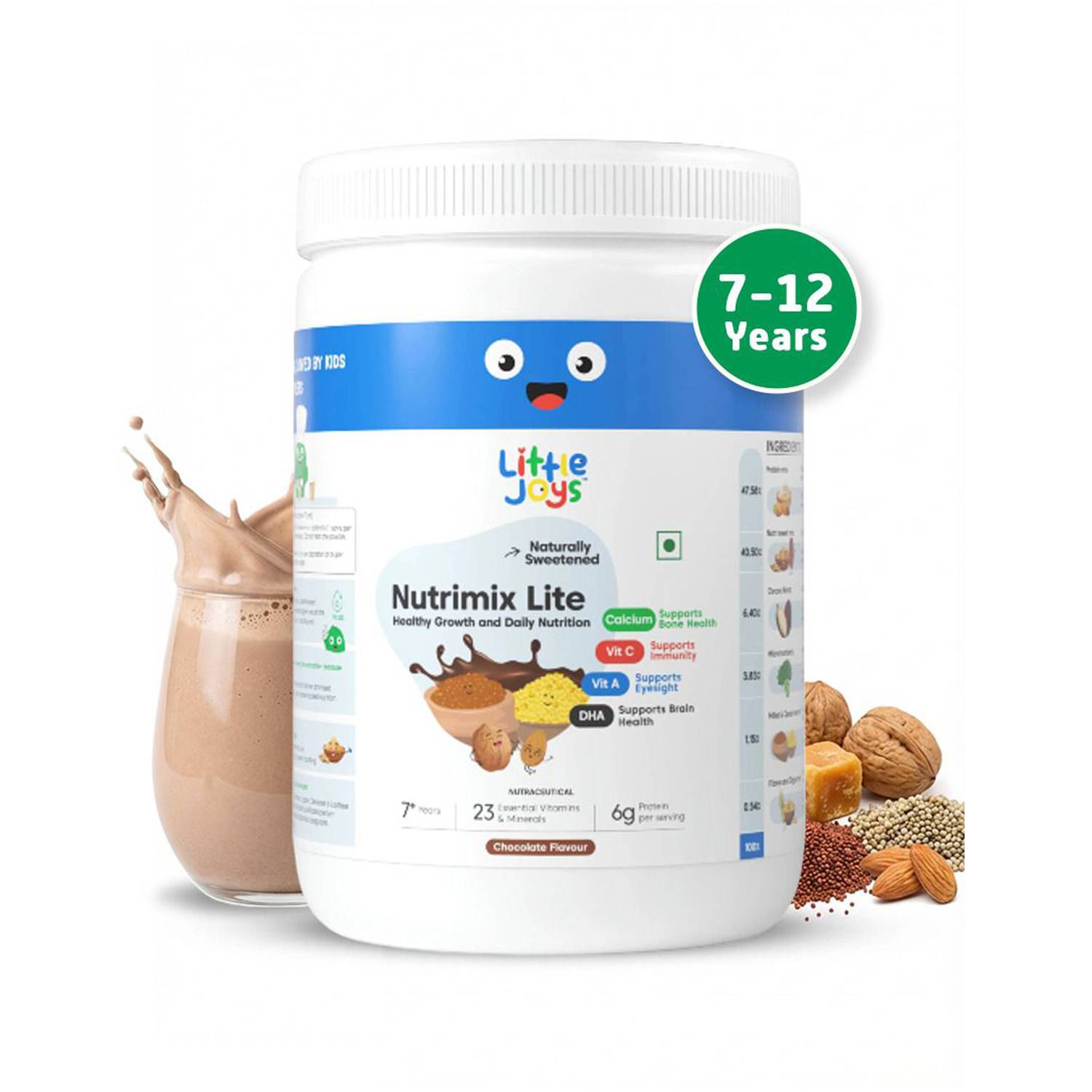 Little Joys Nutrimix Lite for Kids 7-12 Years | Supports Immunity & Gut Health | Chocolate