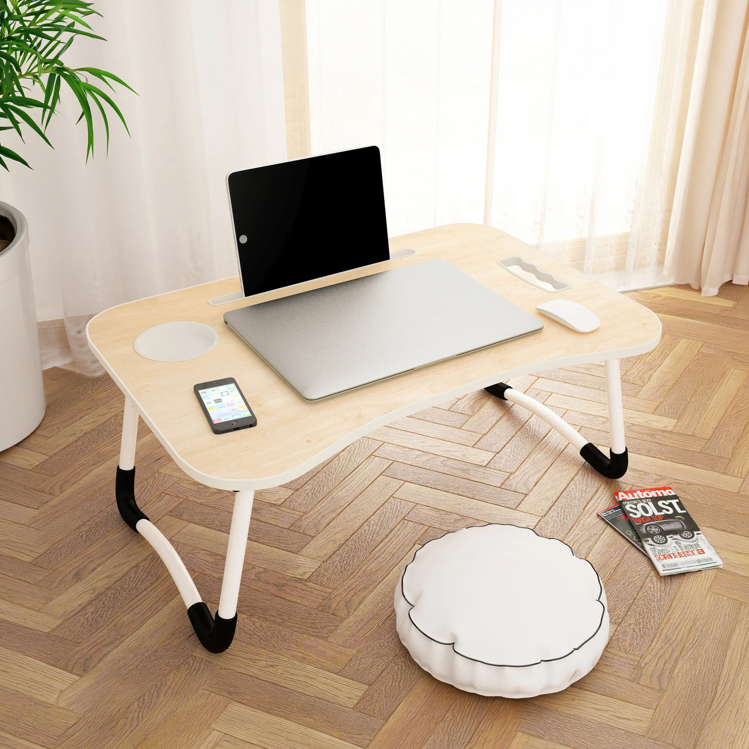 Image of Story@home LT4004 Wood Portable Laptop Table (Finish Color - White Mapple, Pre Assembled)
