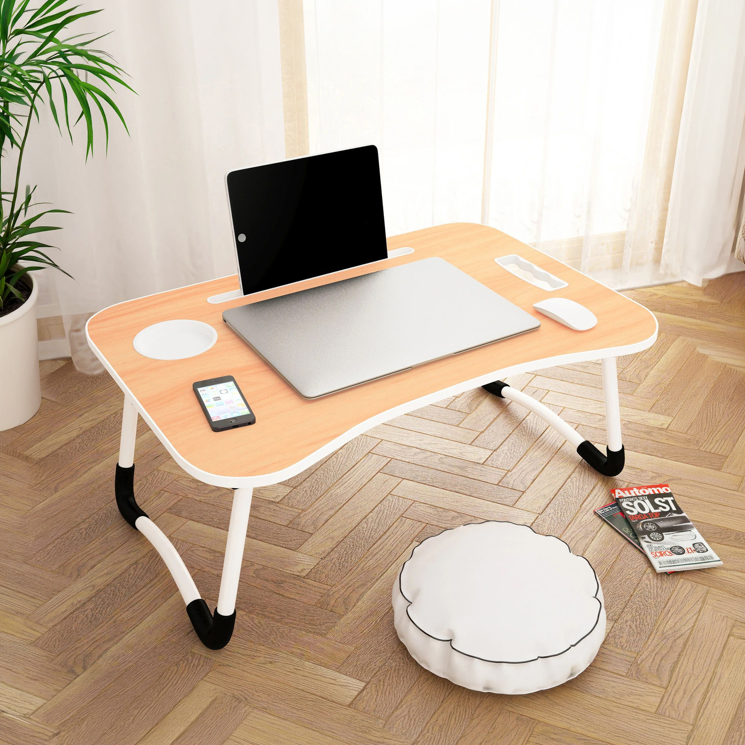 Image of Story@home LT4001 Wood Portable Laptop Table (Finish Color - Walnut, Pre Assembled)