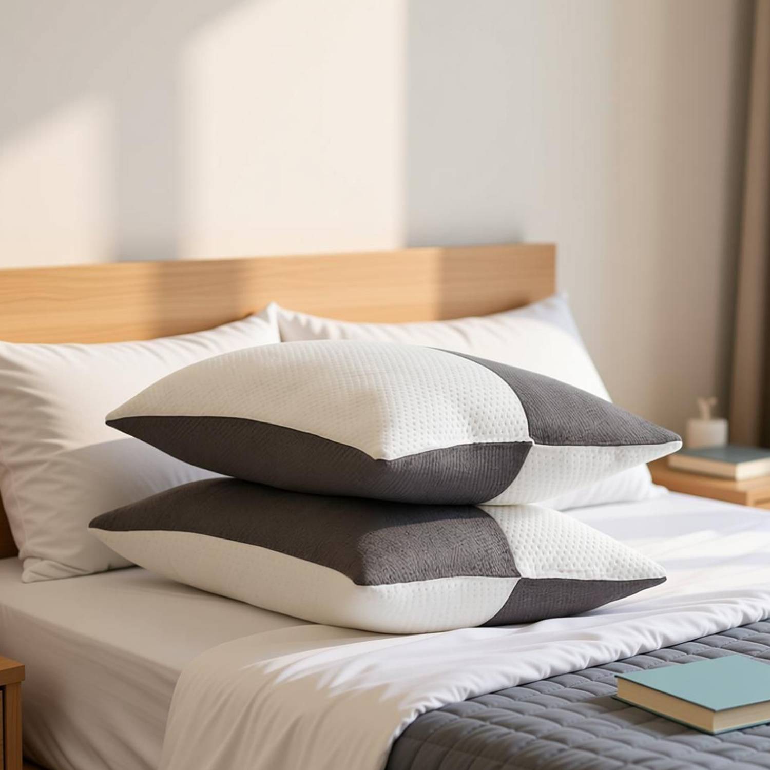 Flipkart Perfect Homes Microfibre Sleeping Pillow Pack of 2 Geometric Luxury 16x24 Inch Grey and White