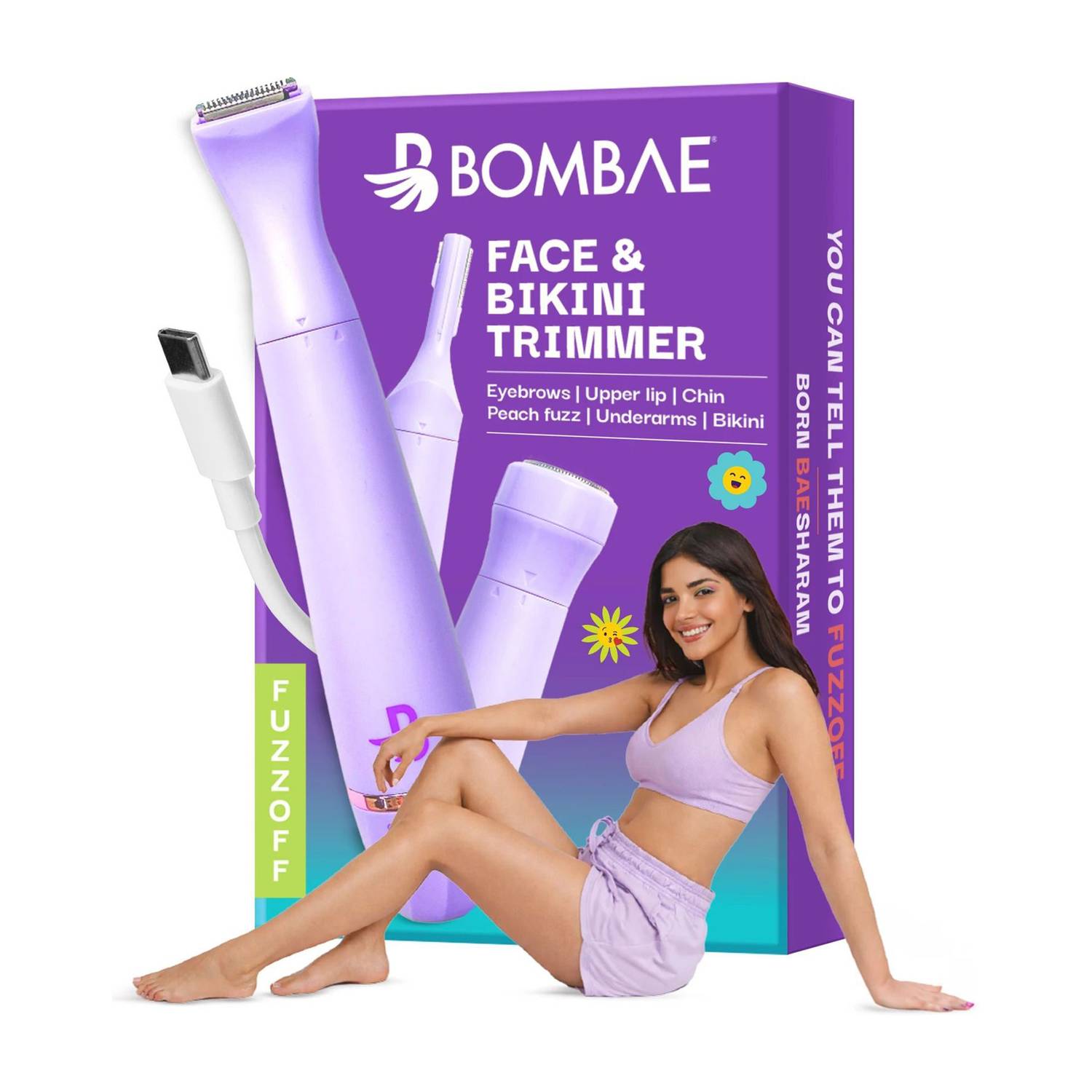 Bombae Face & Bikini Trimmer for Women, Hair Remover for Women Trimmer 90 min Runtime 2 Length Settings