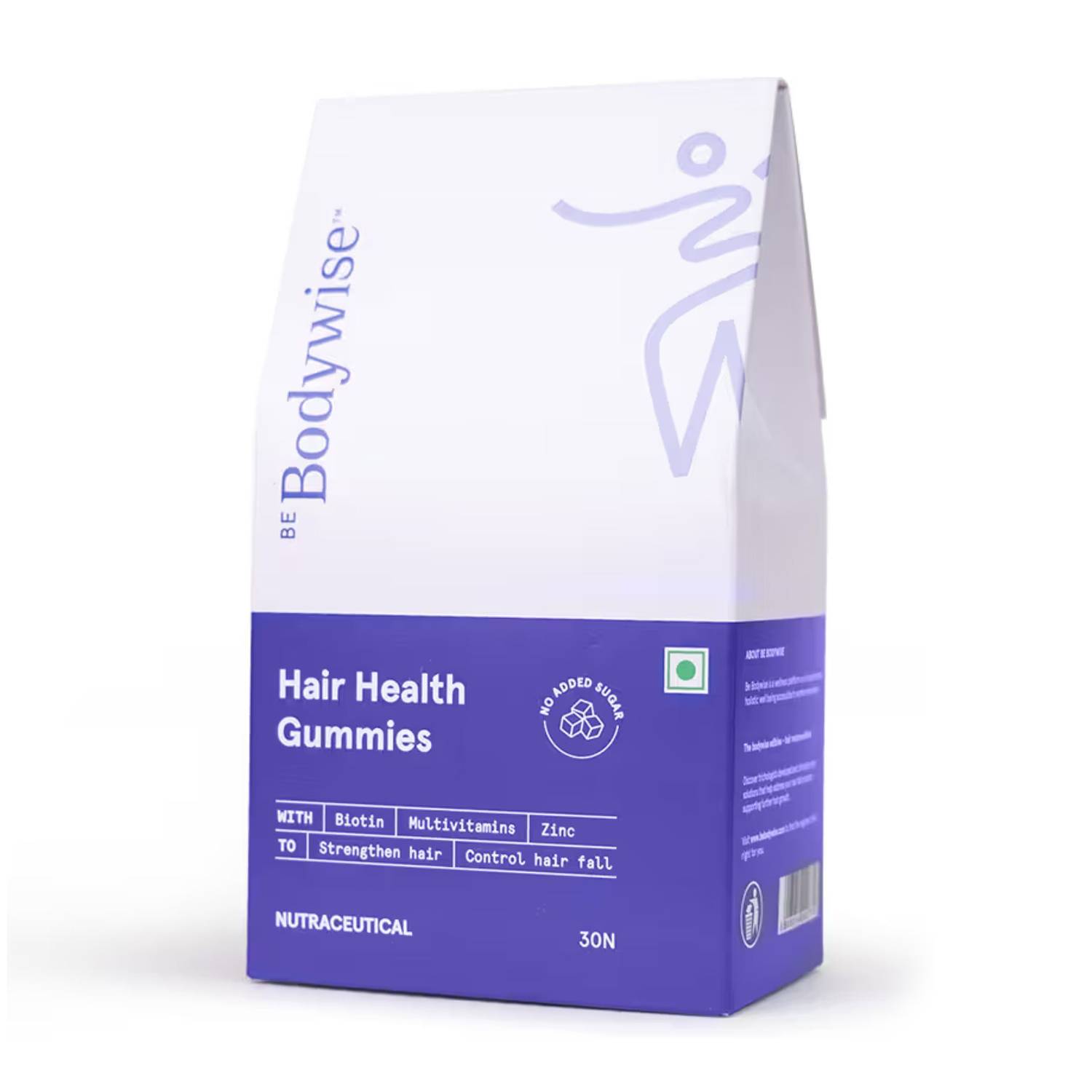 Bodywise 30 mcg Biotin Hair Gummies | 1 Month Pack | Strong Hair, Nails | No Added Sugar