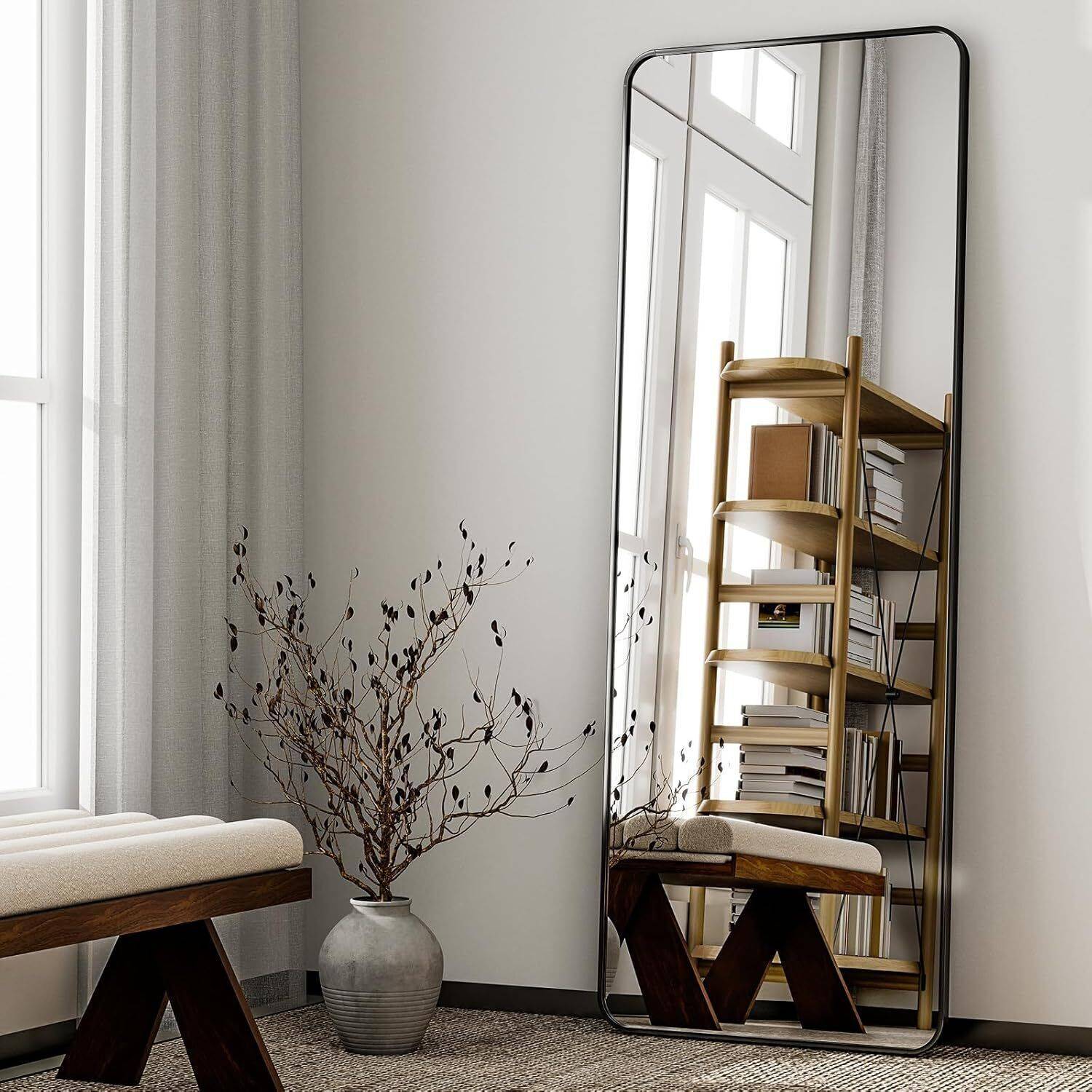ARTMENT Vista Arched Floor Black Frame Mirror (150 X 40 CM)