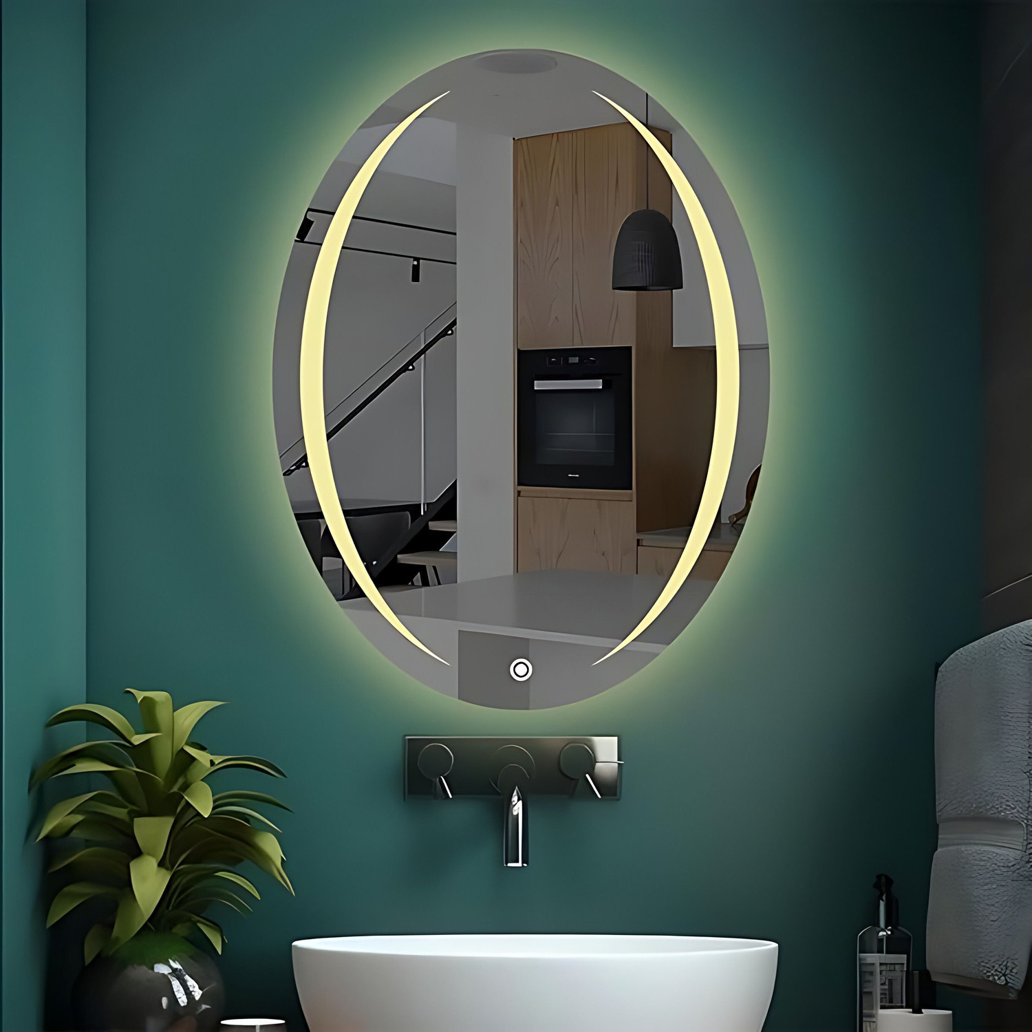 Image of SANIF Oval Shape LED Mirror For Bathroom||Size 18x24||Decorative Mirror with Lights Lighted Mirror