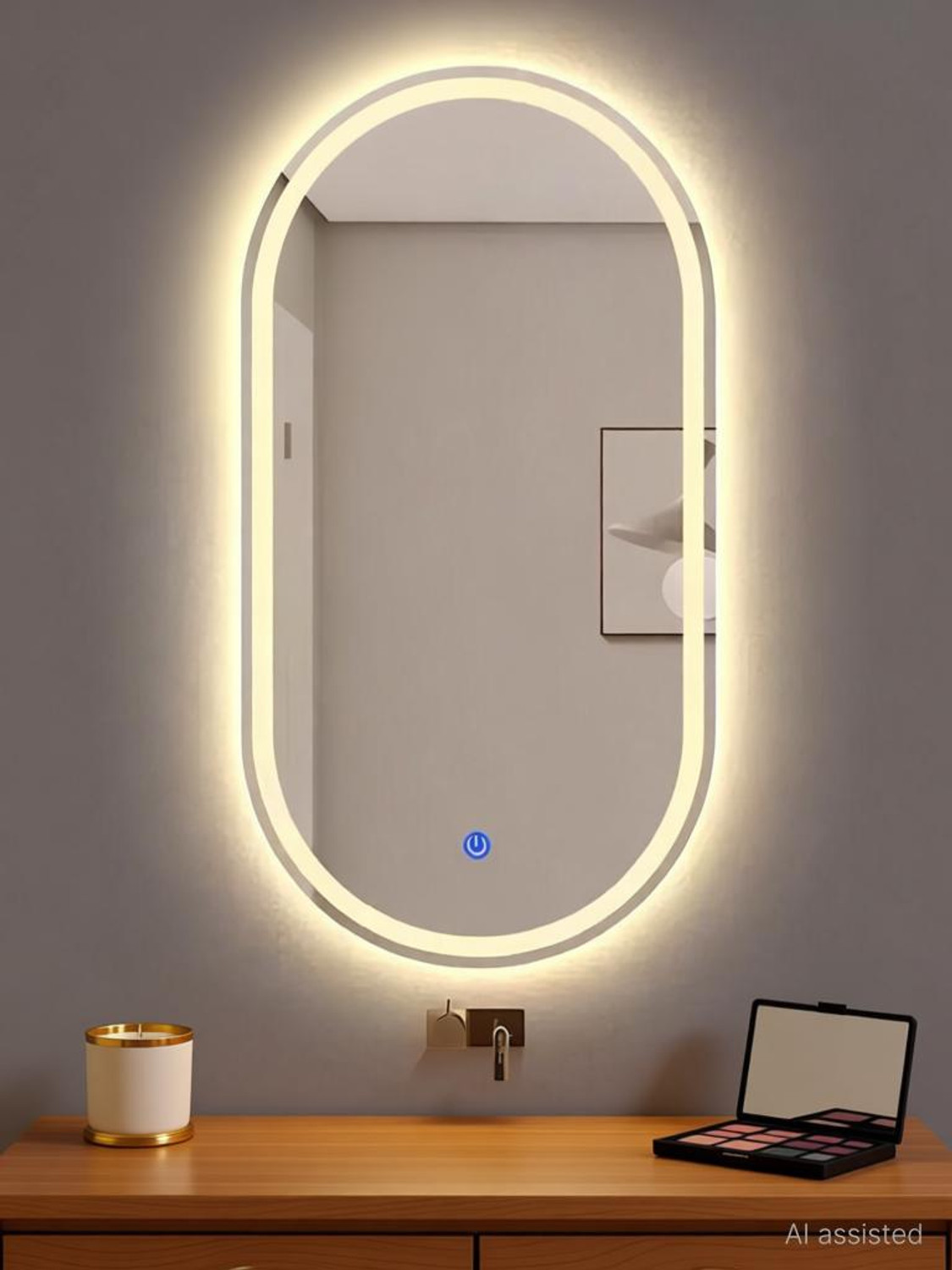 Image of NABAB Capsul DesignerLED Mirror For Bathroom Size 18x24, Decorative Mirror with Lights Bathroom Mirror