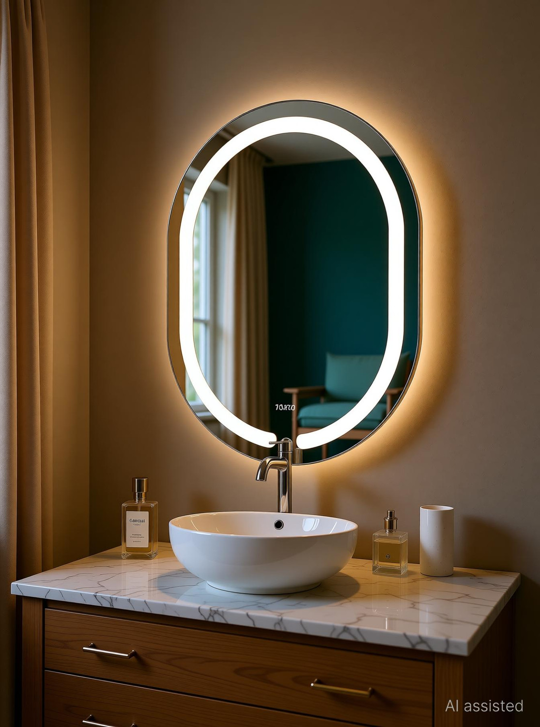 Image of SANIF Capsul cut LED Mirror For Bathroom Size 18x24, Decorative Mirror with Lights Bathroom Mirror