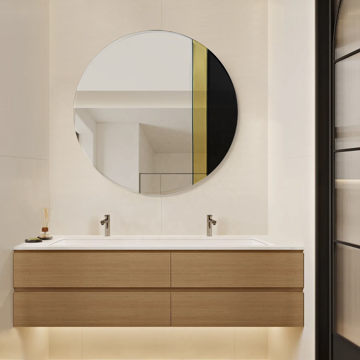 Image of SAINI DARPAN Classic Round Wall Mirror | Bathroom Vanity Mirror | Premium Glass Finish 12Inch Bathroom Mirror