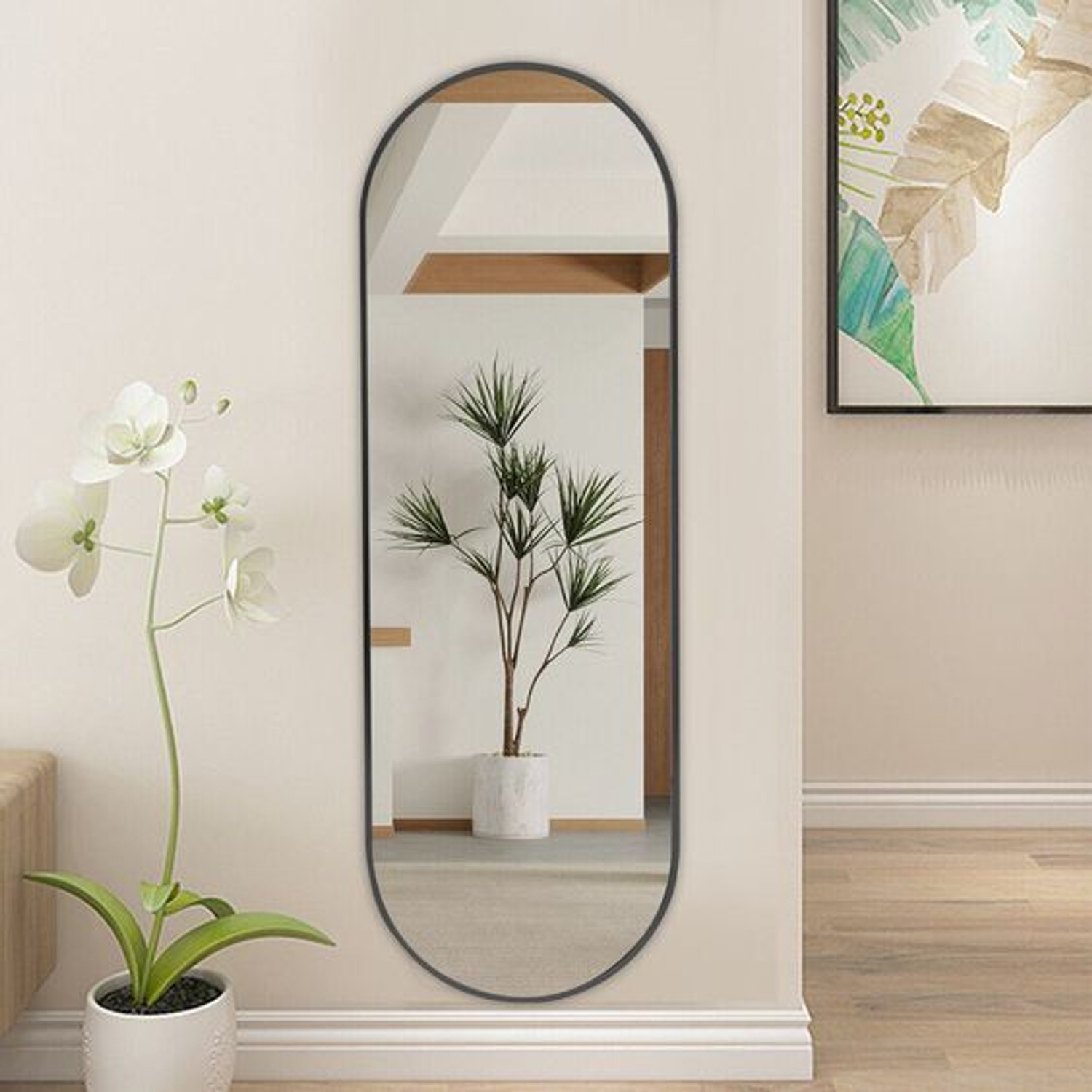 Image of Rworld 9 inchINCH BY 18 inch INCH.. No screw , Easy stick , Long oval Bathroom Mirror (Oval) Bathroom Mirror