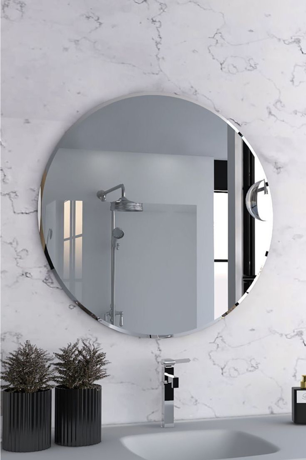 Image of Hariglass 24X24 Inch Beveling Mirror Wall Mirror Decorative Luxury Home Bathroom Mirror (Round)