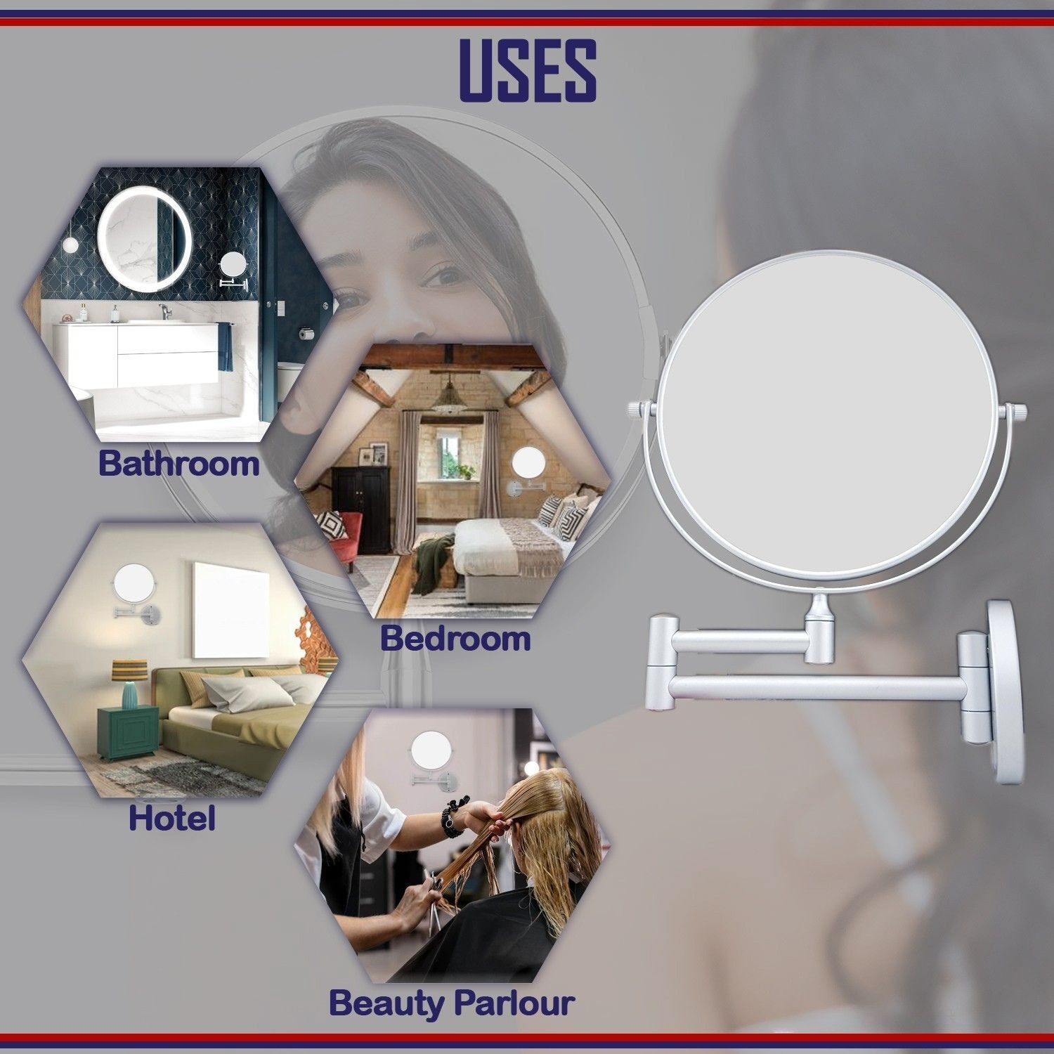 Image of LACOPINE Wall Mounted Double Sided 3x Mirror, Extendable Arm For Bathroom & Grooming Magnifying Mirror (Round Finish : Matte)