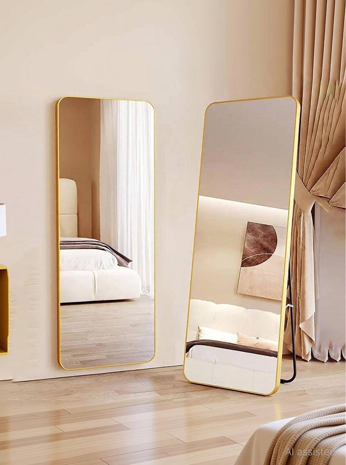 HDGLASS 18x60 Inch Gold Aluminium Frame Standing Mirror - Image 1