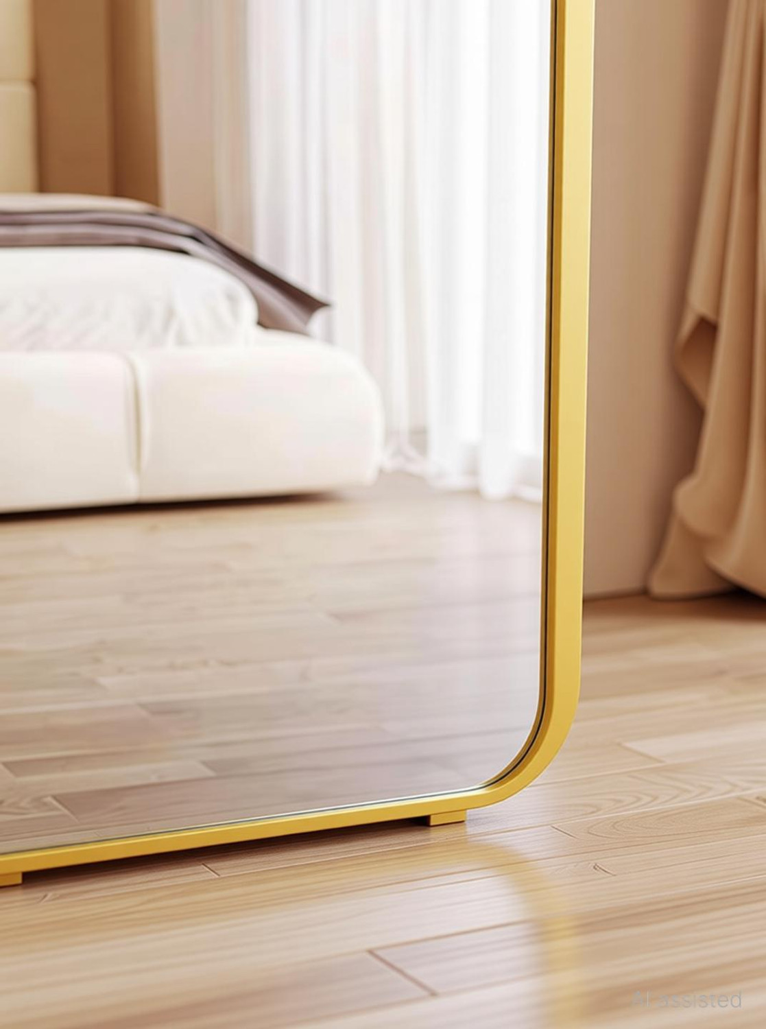 Image of HDGLASS Standing mirror golden 18*60 Inch aluminium frame with stand Decorative Mirror