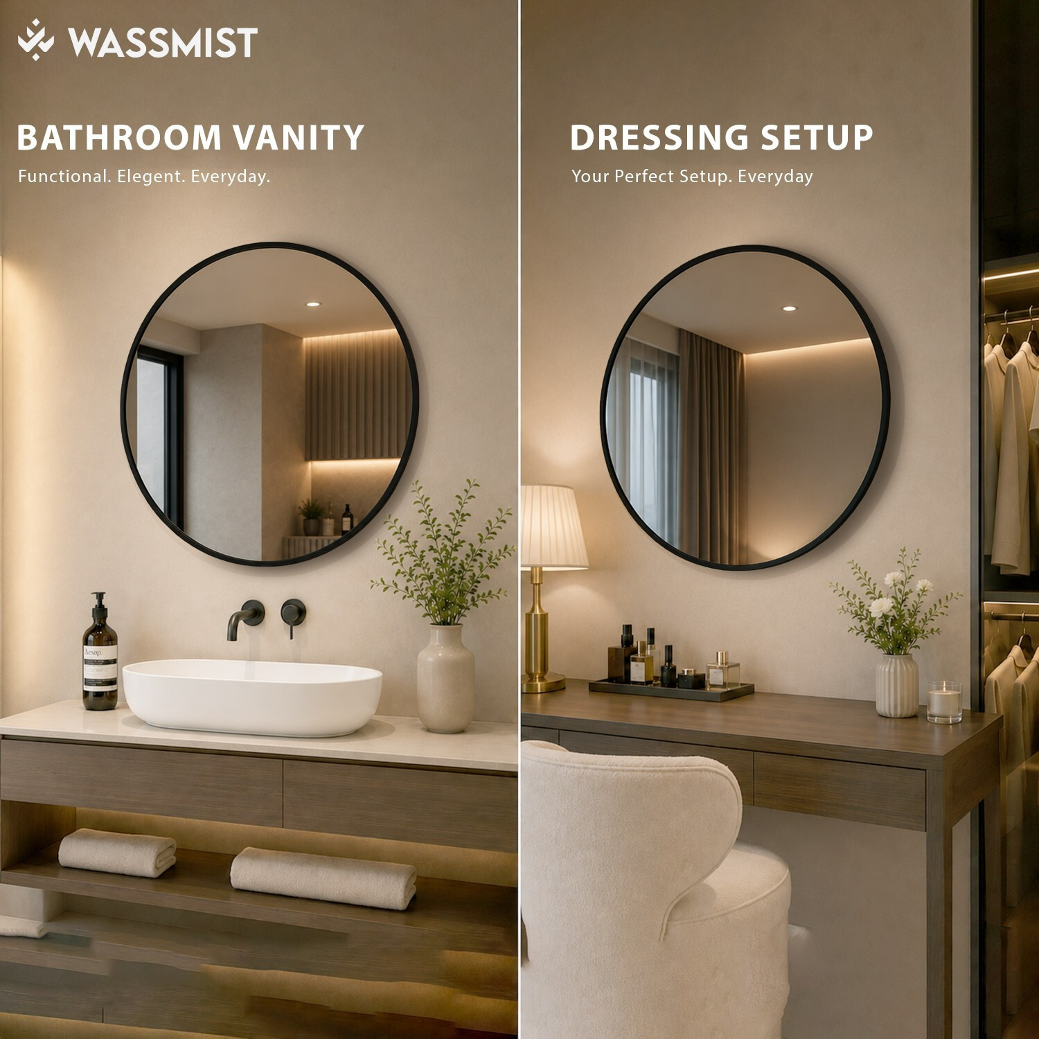 Image of WASSMIST wsmst-mirror-round-20-F Bathroom Mirror (Round Finish : Glossy)