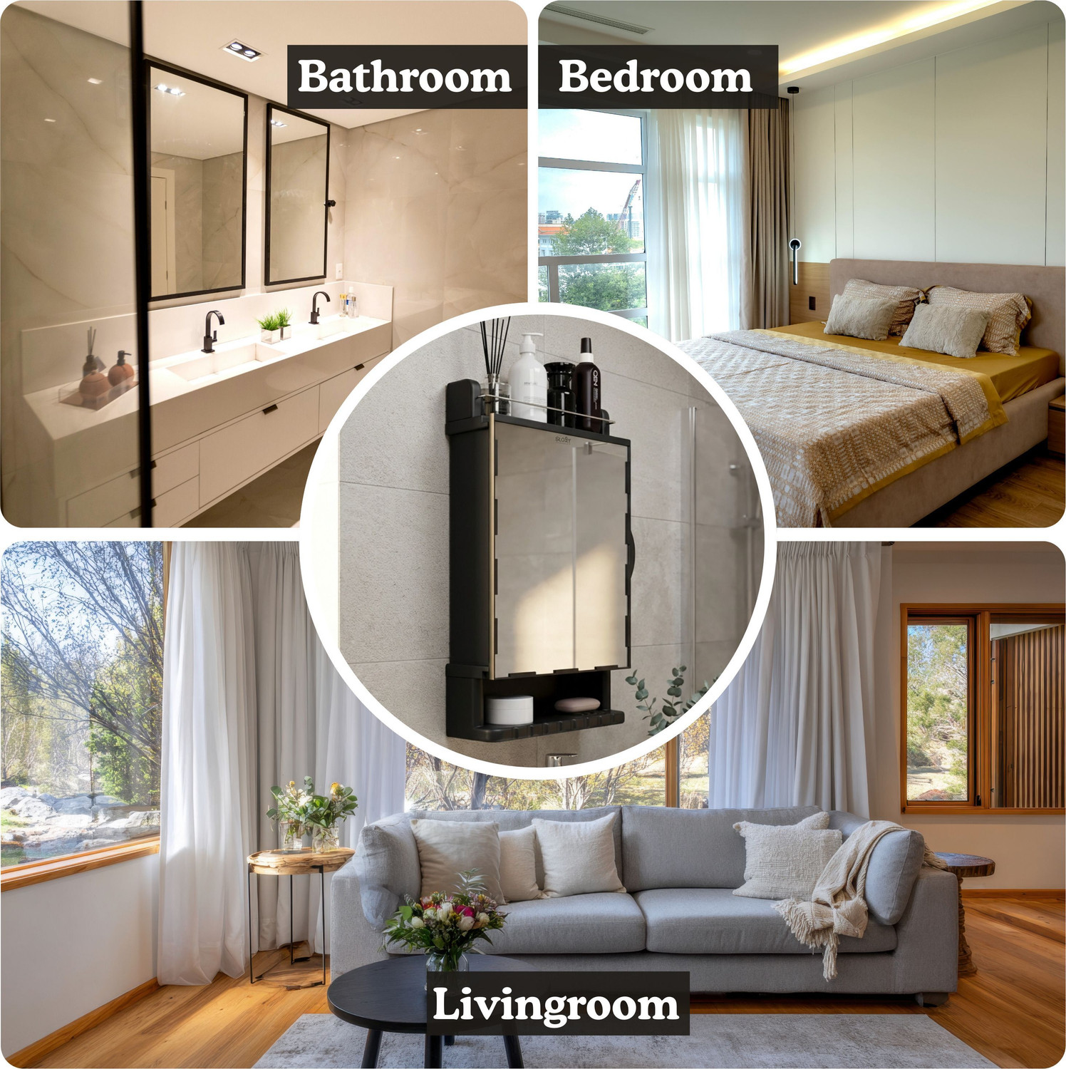 Image of GLOXY Bathroom Cabinet with Mirror Storage Space Strong Plastic Wall Shelf Organizer Acrylic Wall Shelf