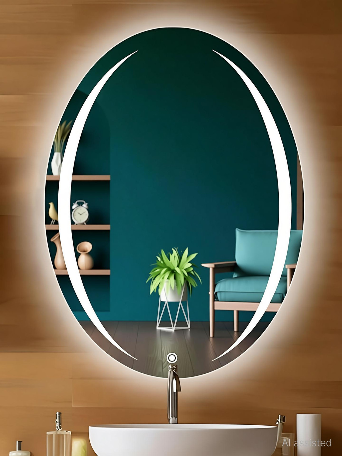 Image of SANIF Oval Shape LED Mirror For Bathroom||Size 18x24||Decorative Mirror with Lights Lighted Mirror